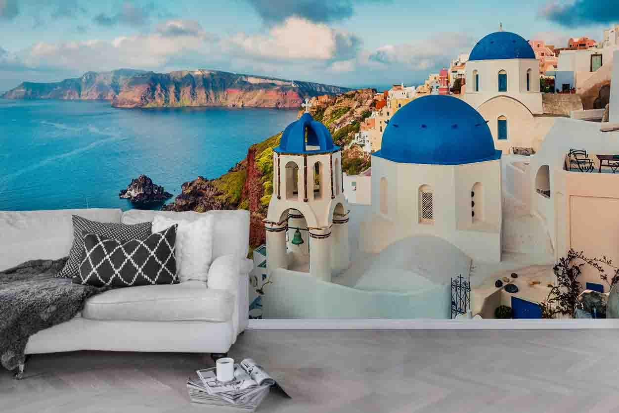 3D Aegean Sea Greece Coastal House Wall Mural Wallpaper 72- Jess Art Decoration