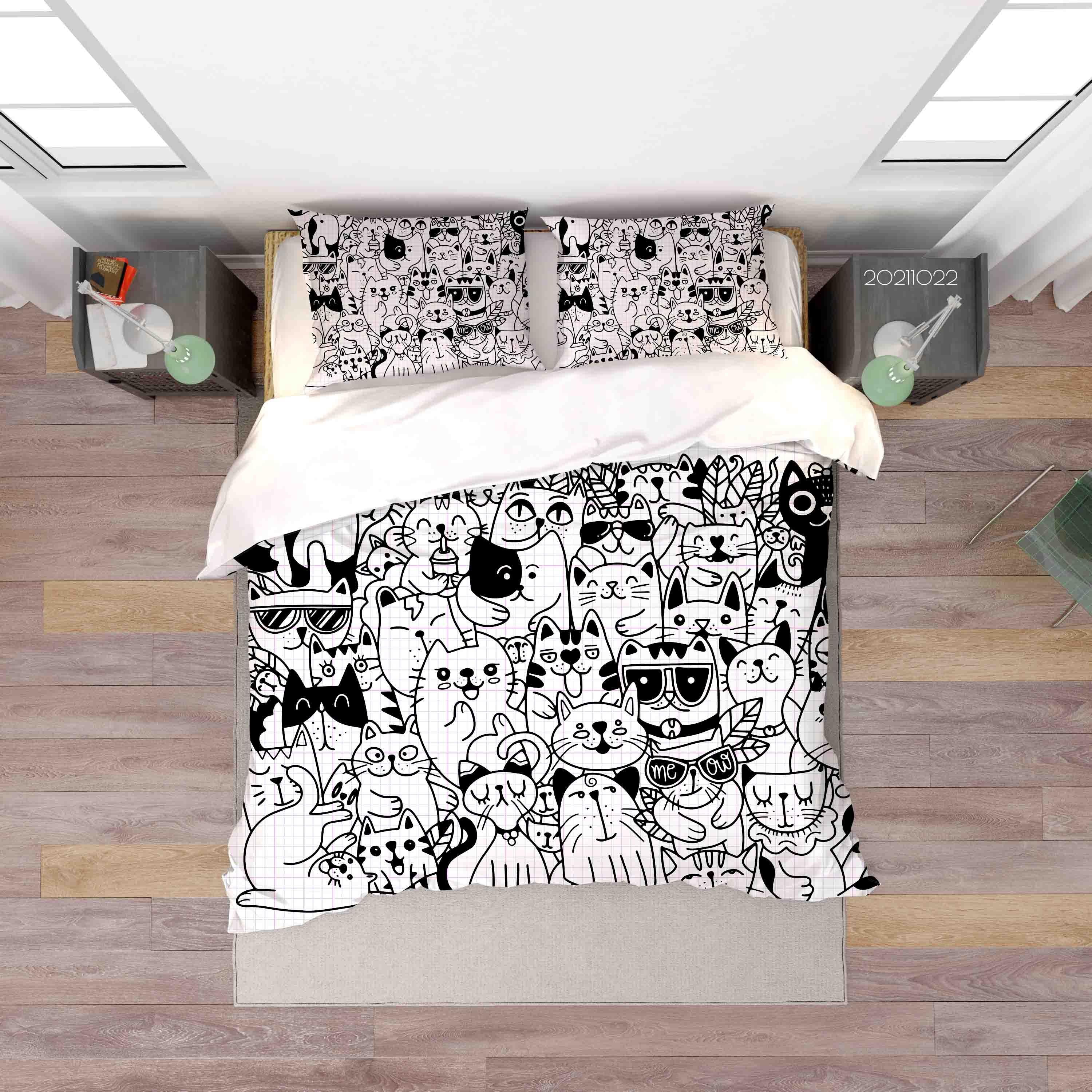 3D Abstract Grey Cat Graffiti Quilt Cover Set Bedding Set Duvet Cover Pillowcases 38- Jess Art Decoration