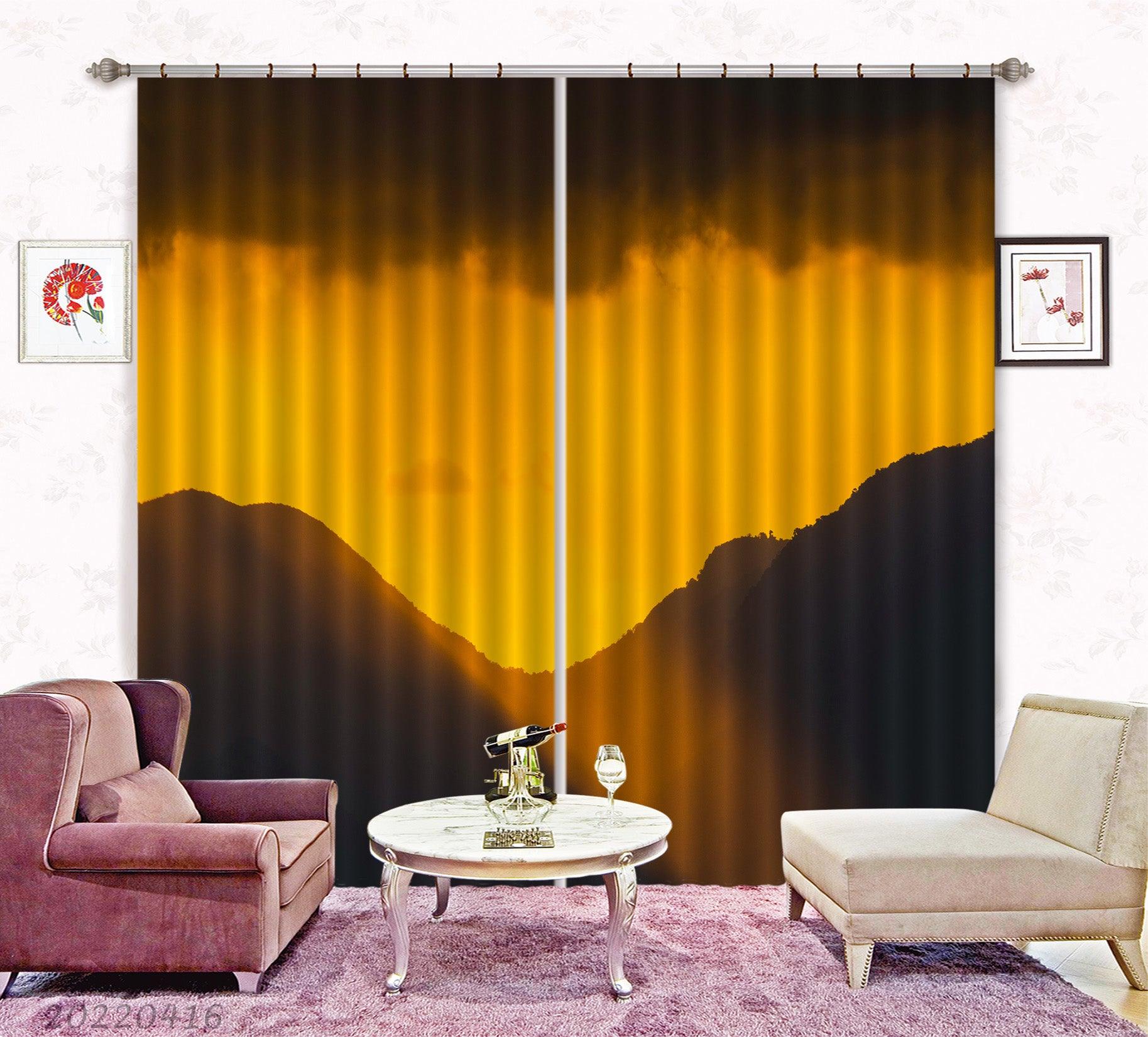 3D Mountain Silhouette Orange Sky Dark Cloud Curtains and Drapes GD 4401- Jess Art Decoration