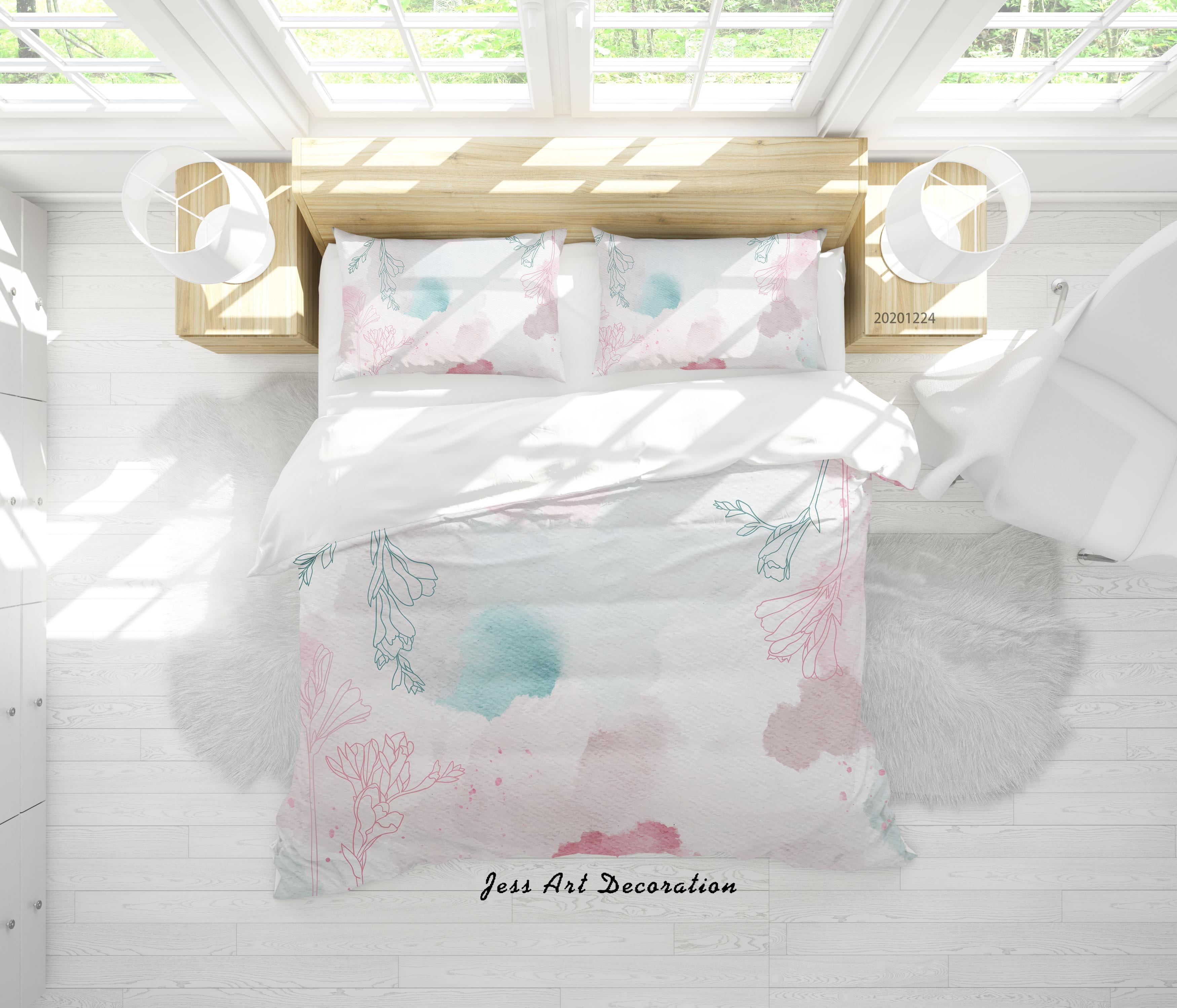 3D Watercolor Pink Floral Quilt Cover Set Bedding Set Duvet Cover Pillowcases 15 LQH- Jess Art Decoration