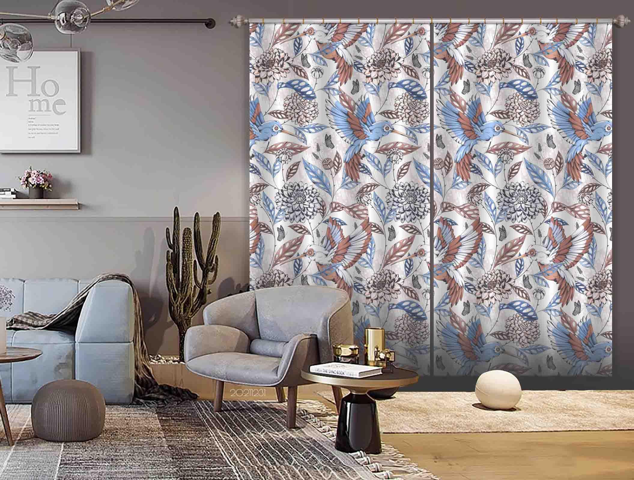 3D Vintage Bird Flower Leaf Pattern Curtains and Drapes GD 73- Jess Art Decoration