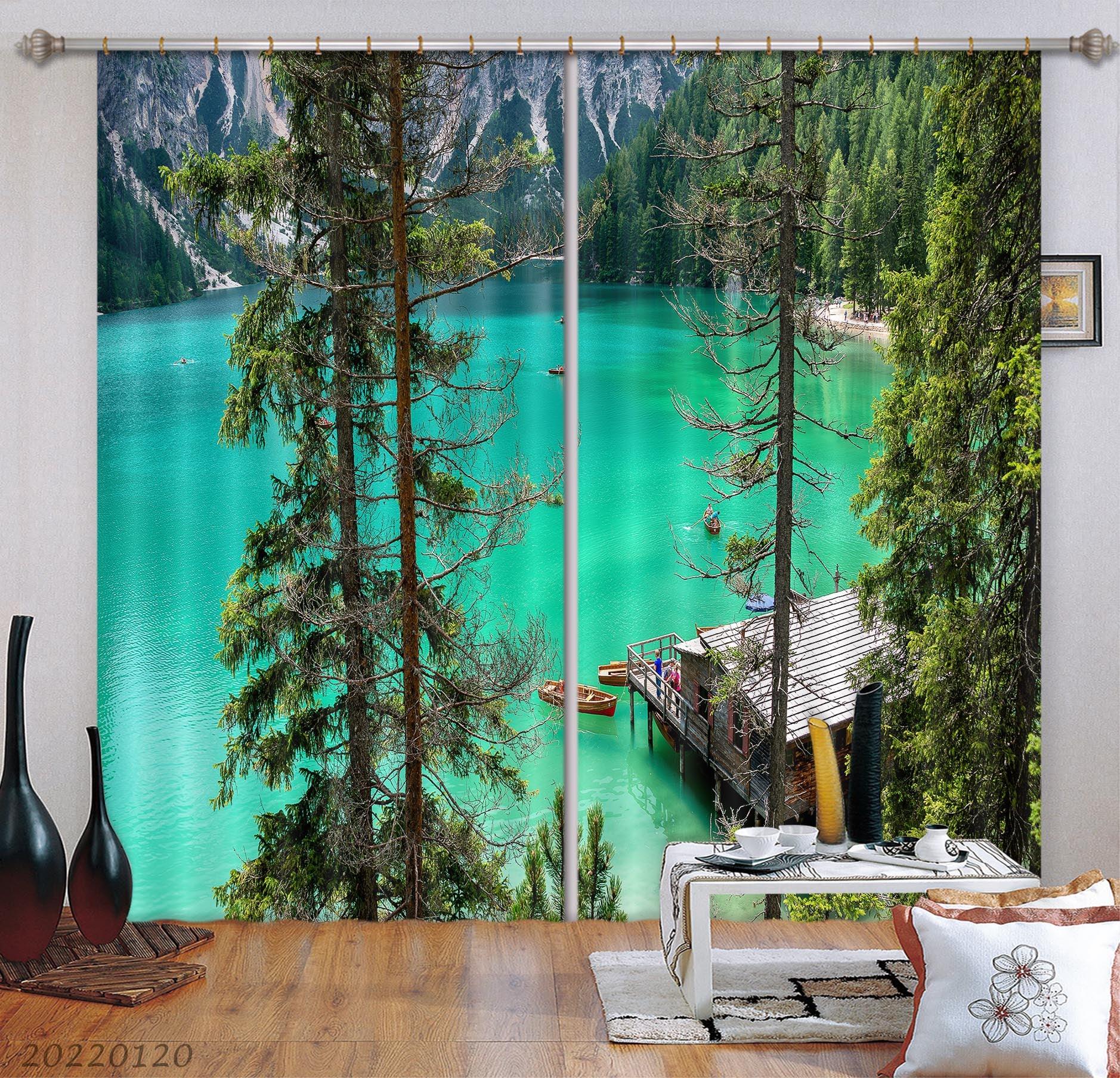 3D Mountain Green Lake Metasequoia Curtains and Drapes GD 1779- Jess Art Decoration
