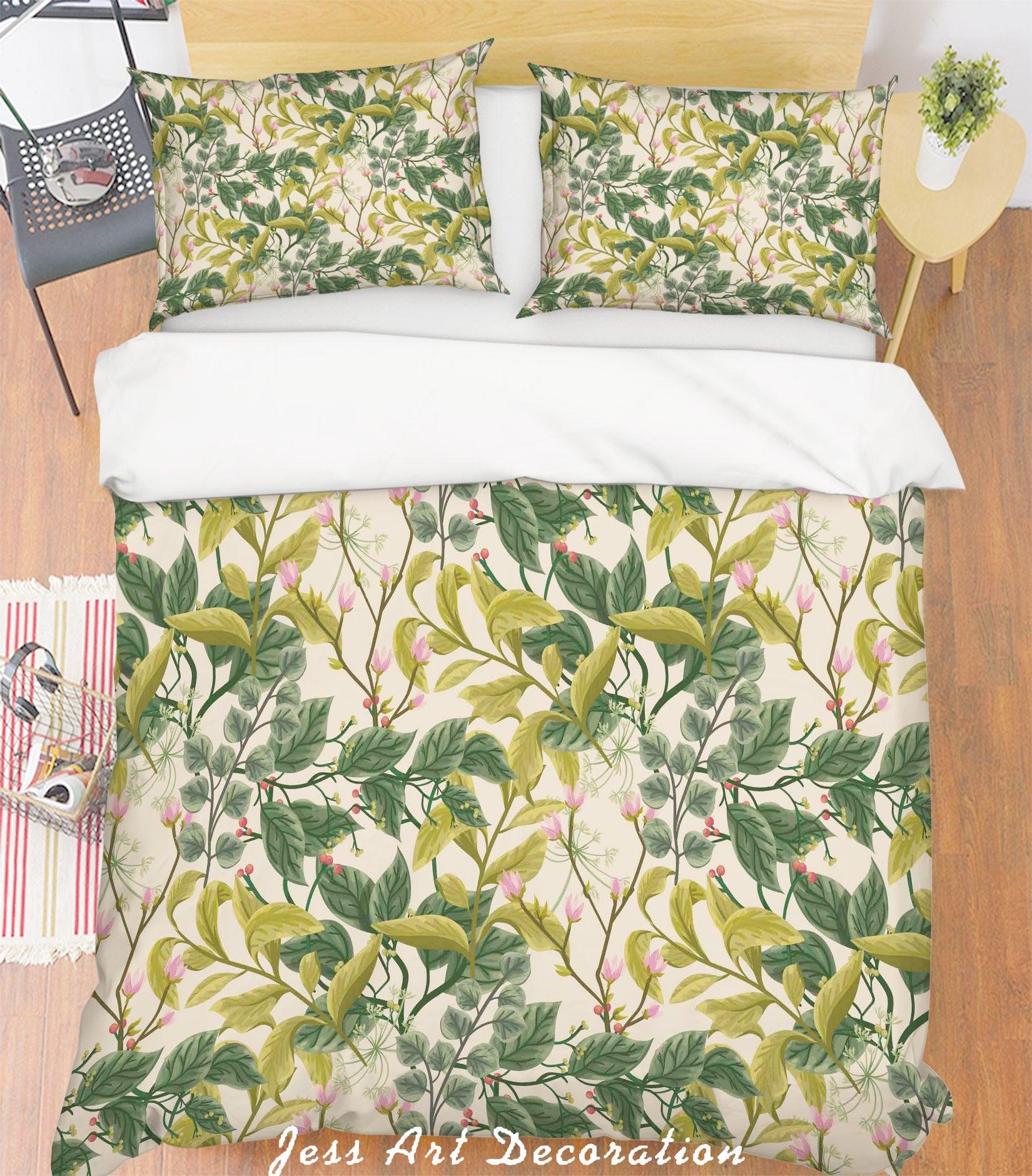 3D Green Leaves Quilt Cover Set Bedding Set Pillowcases 124- Jess Art Decoration