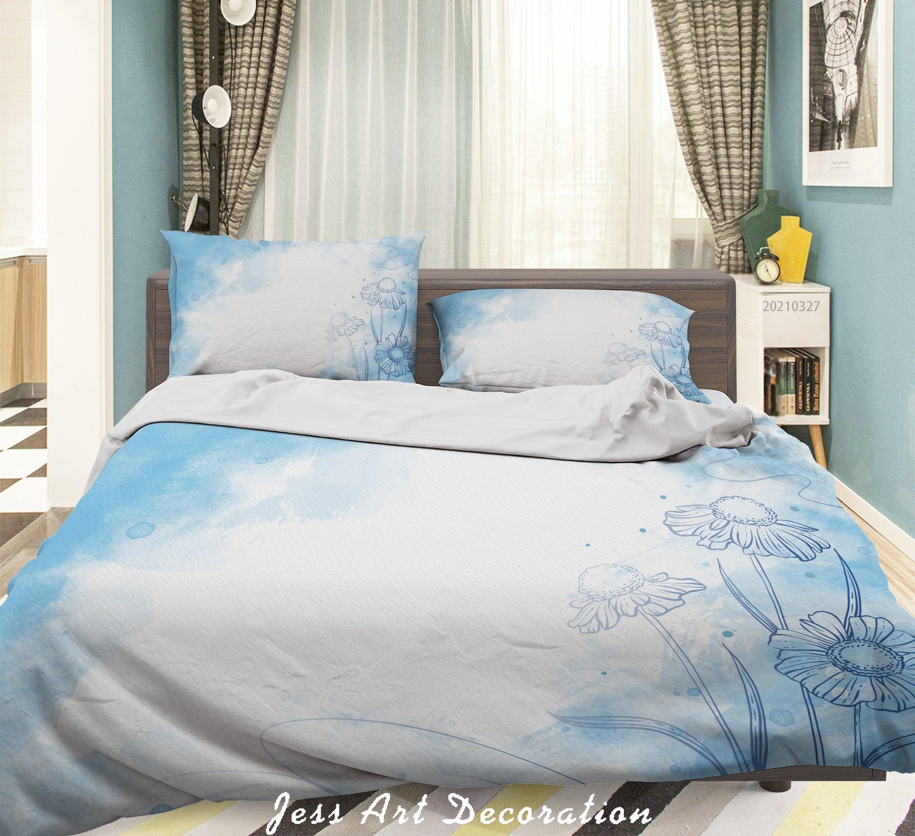 3D Watercolor Blue Floral Pattern Quilt Cover Set Bedding Set Duvet Cover Pillowcases 309- Jess Art Decoration