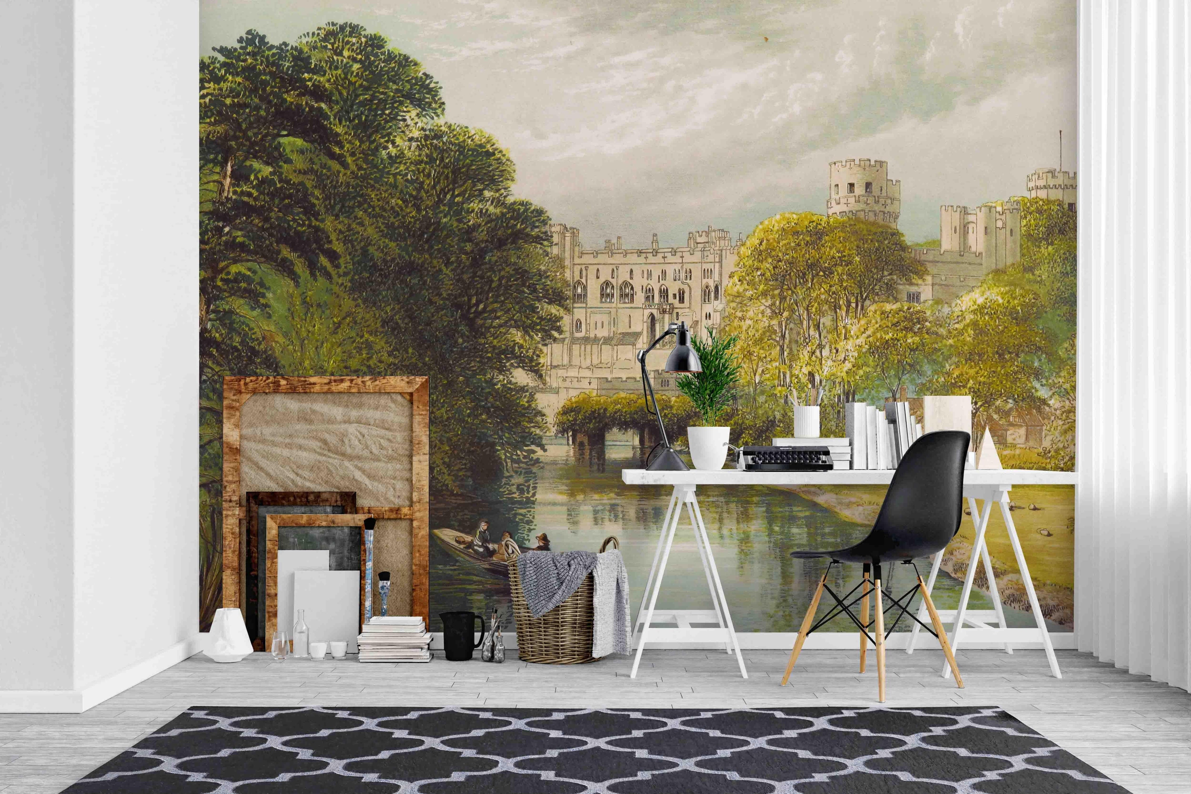 3D Building Forest River Boat Landscape Wall Mural Wallpaper SF15- Jess Art Decoration