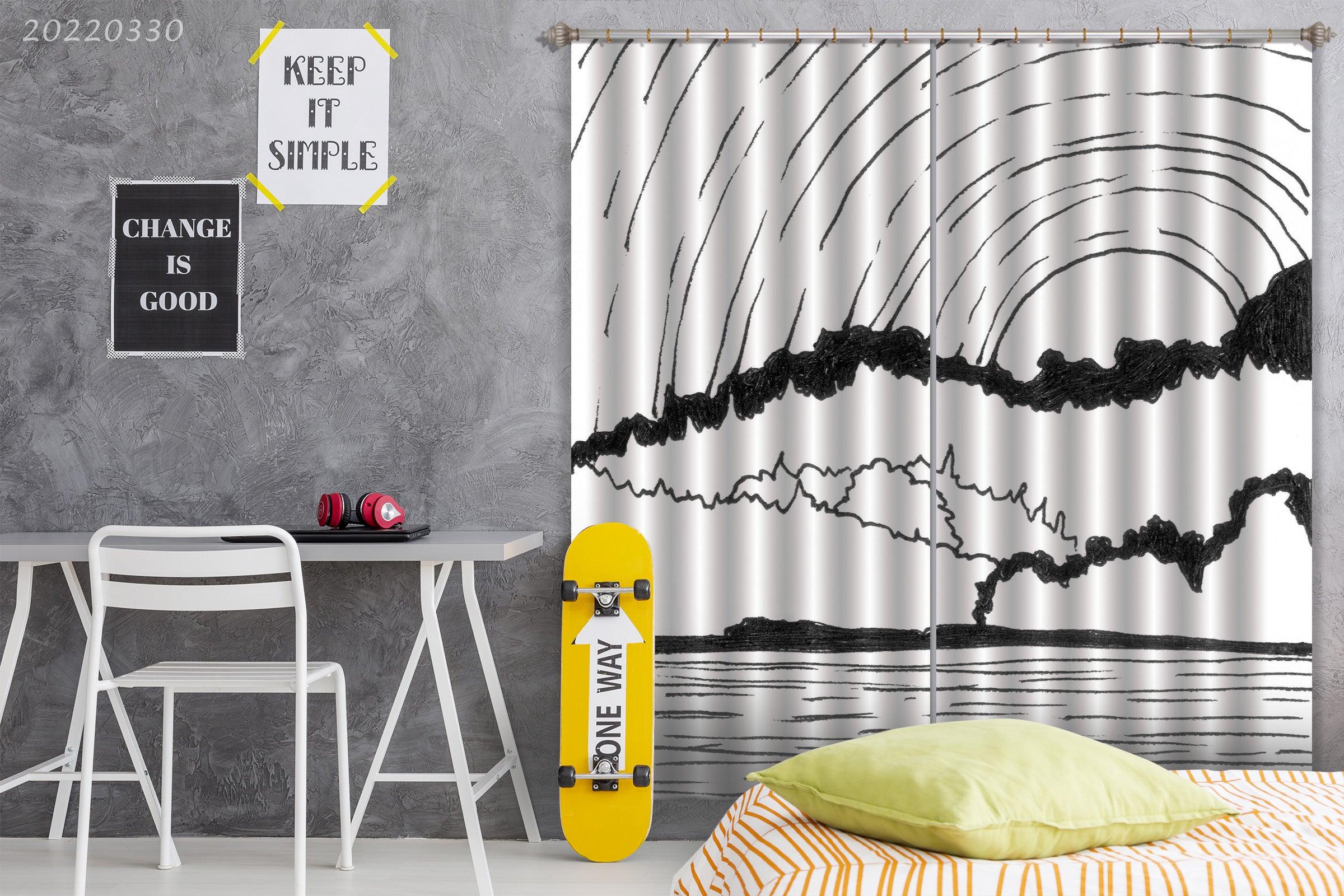 3D Abstract Sun Mountain Lake Ink Curtains and Drapes GD 3636- Jess Art Decoration