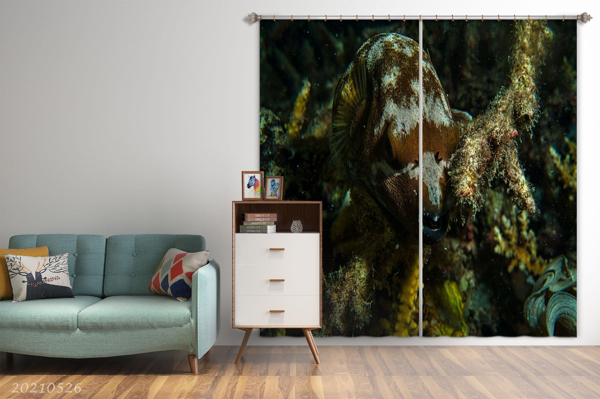 3D Undersea Fish Plant Reef Curtains and Drapes GD 242- Jess Art Decoration