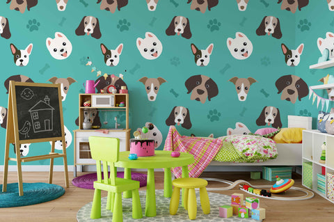 3D green dog puppy footprint bone wall mural wallpaper 75- Jess Art Decoration