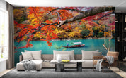 3D Gondolier Punting River Arashiyama Autumn Kyoto Japan Wall Mural Wallpaper GD 2361- Jess Art Decoration