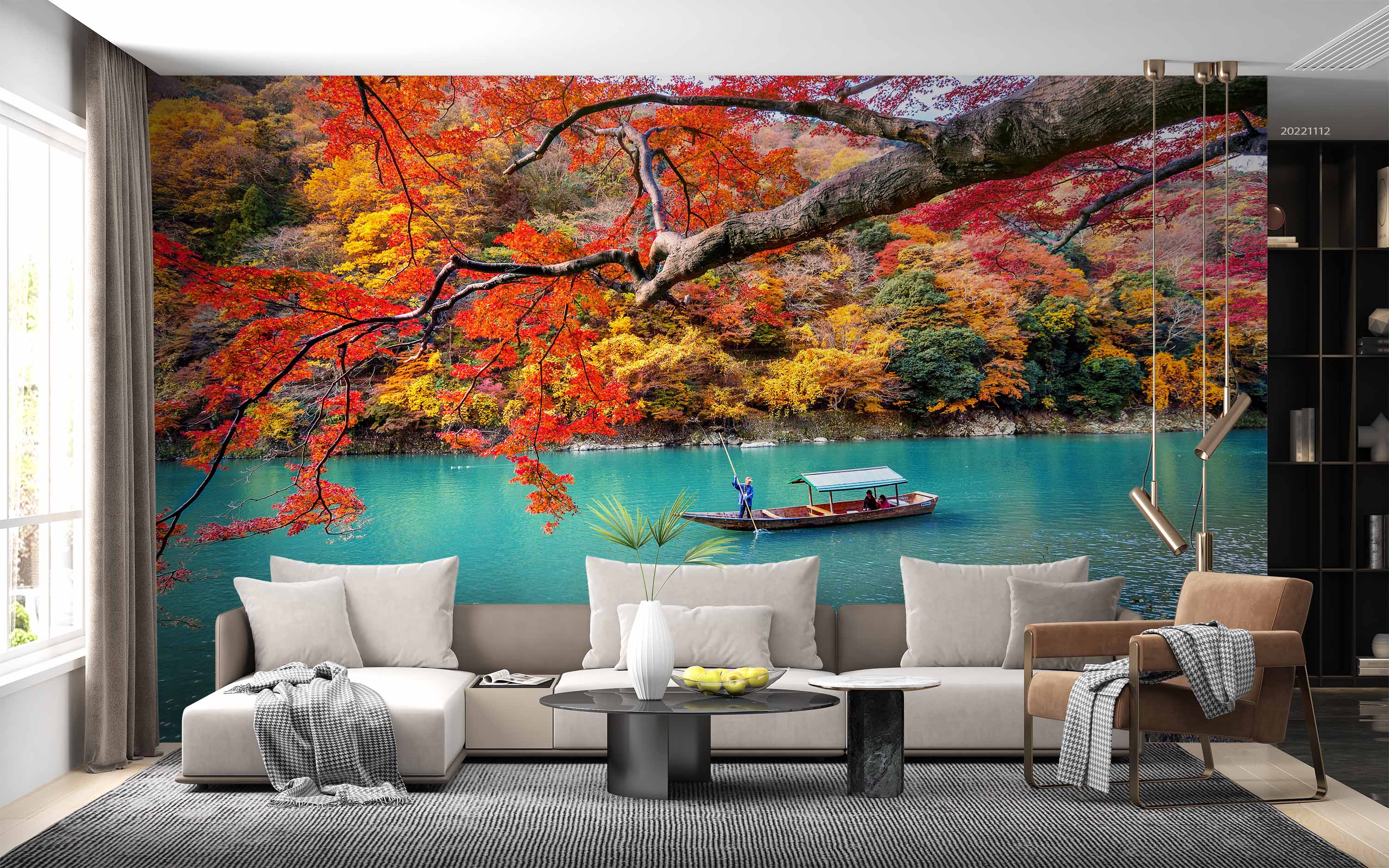 3D Gondolier Punting River Arashiyama Autumn Kyoto Japan Wall Mural Wallpaper GD 2361- Jess Art Decoration