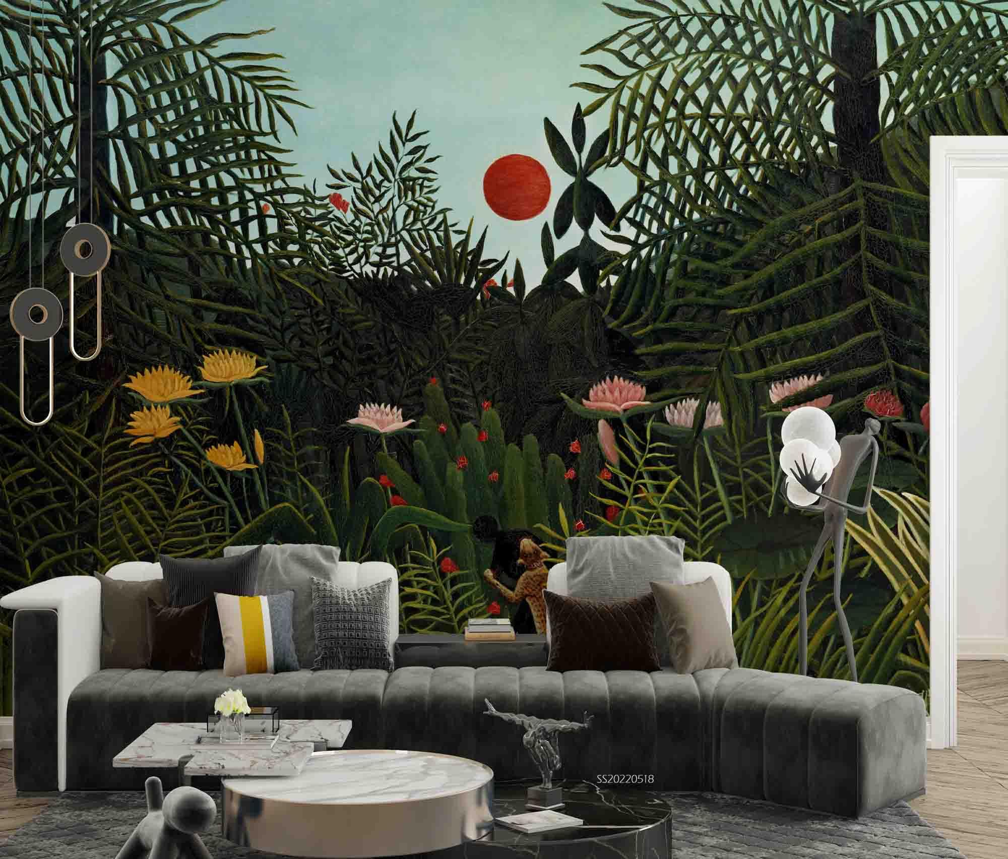 3D Forest Floral Sunrise Wall Mural Wallpaper  SWW  113- Jess Art Decoration
