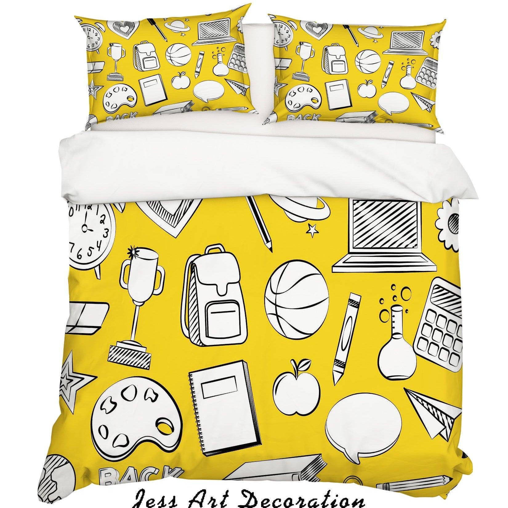 3D Yellow Stationery Quilt Cover Set Bedding Set Pillowcases 43- Jess Art Decoration