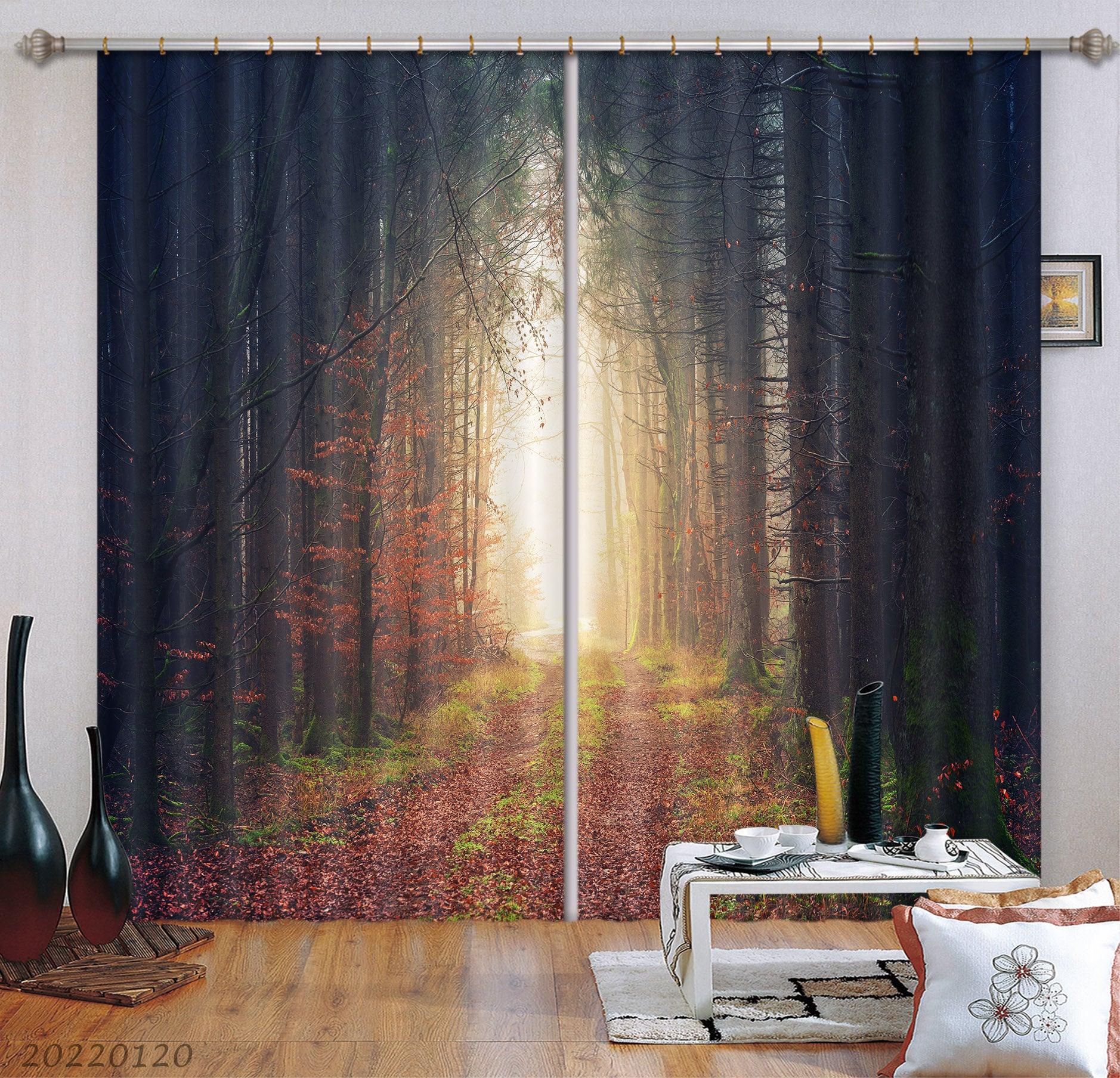3D Autumn Woods Red Leaves Path Curtains and Drapes GD 1791- Jess Art Decoration