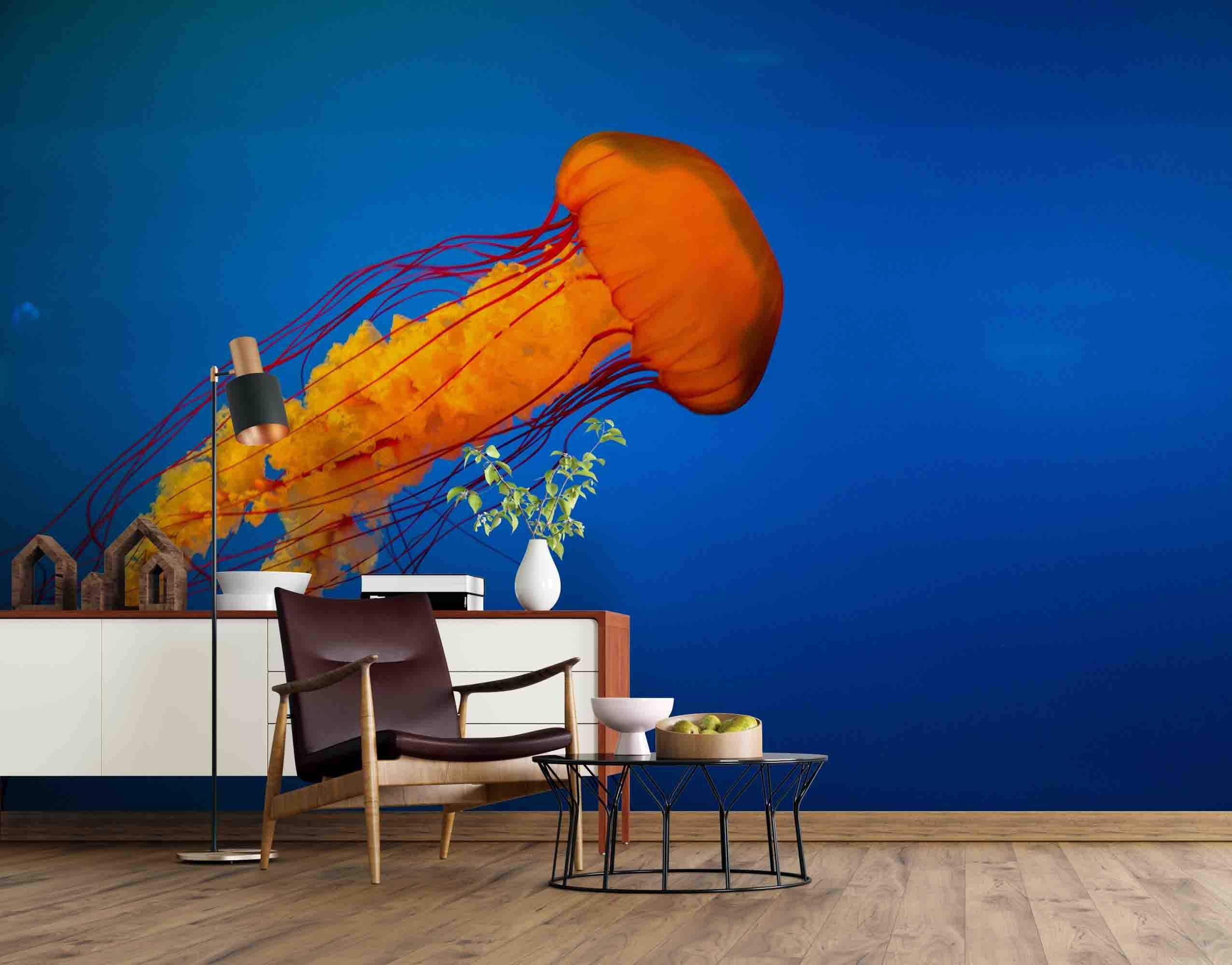 3D Blue Jellyfish Wall Mural Wallpaper SF05- Jess Art Decoration