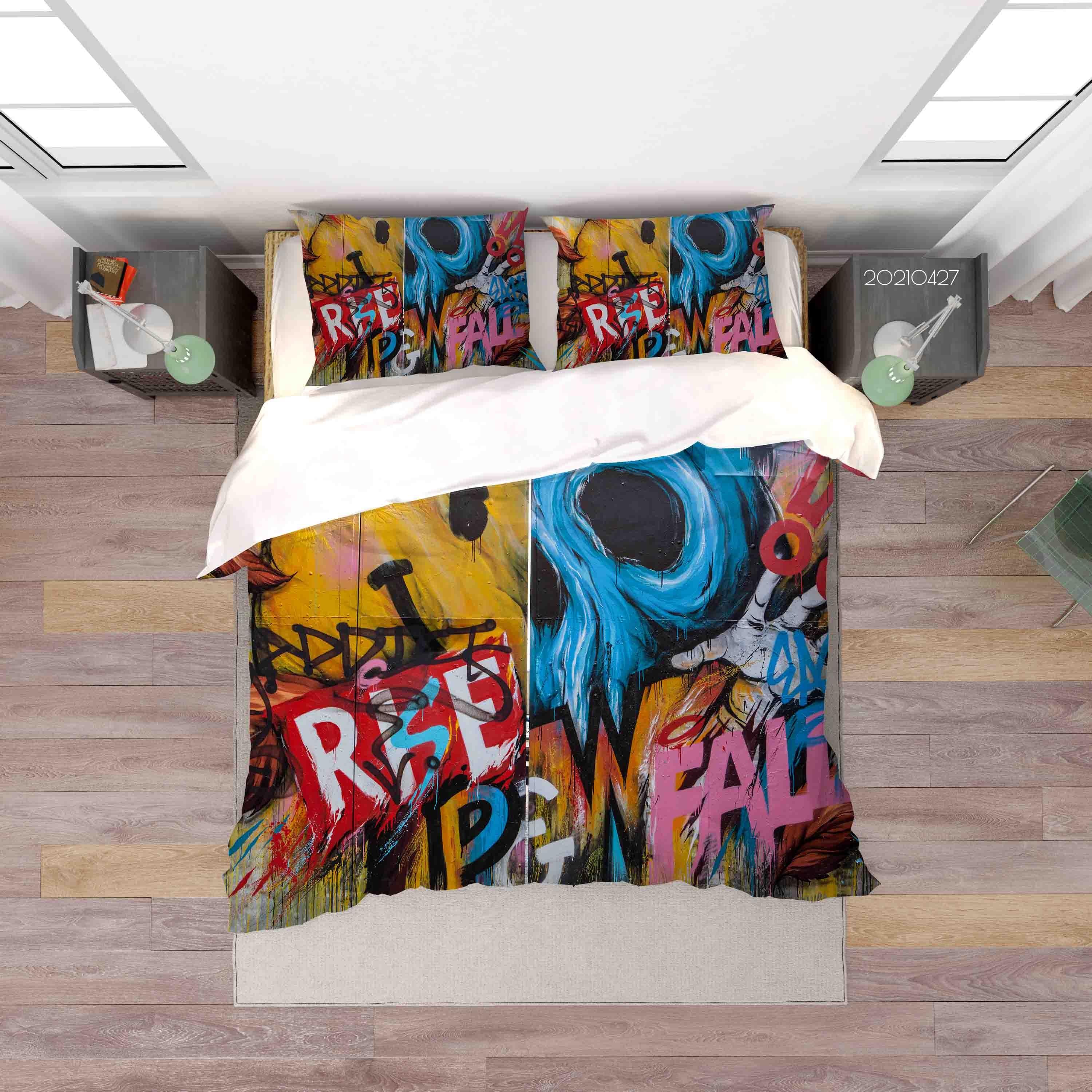 3D Abstract Colored Street Graffiti Quilt Cover Set Bedding Set Duvet Cover Pillowcases 73- Jess Art Decoration