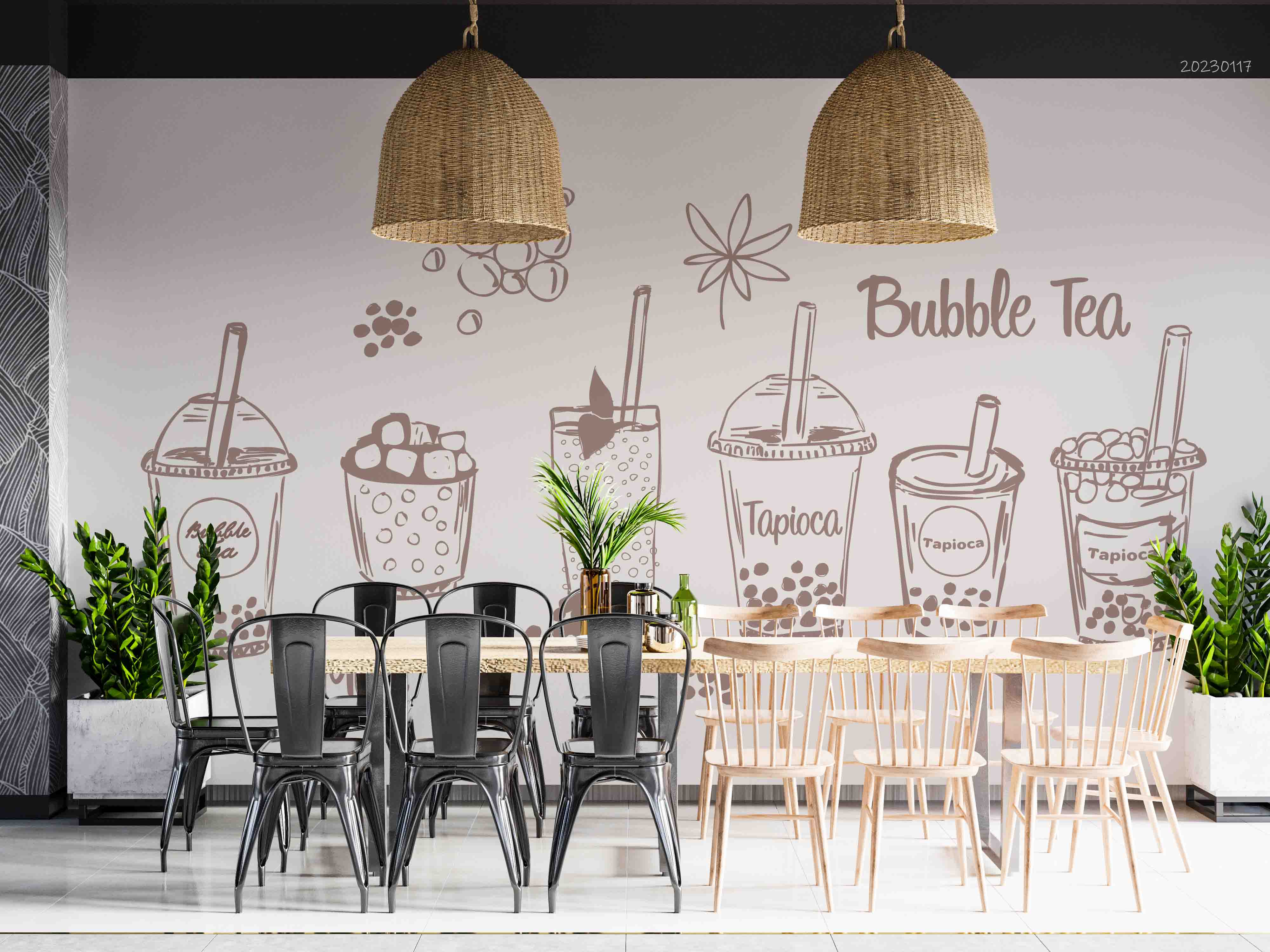 3D Bubble Tea Drink Set Sketch Wall Mural Wallpaper GD 1630- Jess Art Decoration