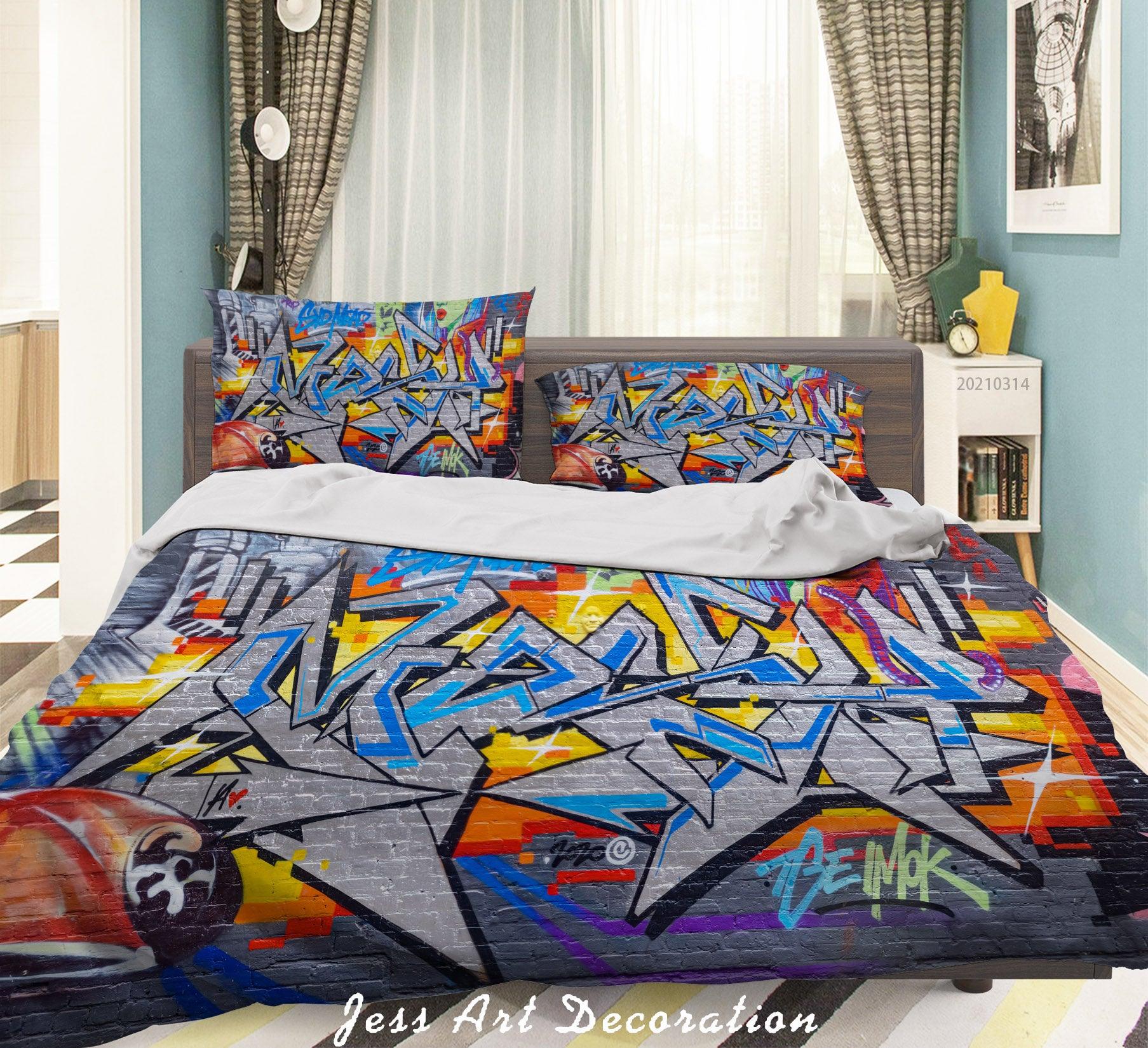 3D Abstract Colored Street Graffiti Quilt Cover Set Bedding Set Duvet Cover Pillowcases 203- Jess Art Decoration