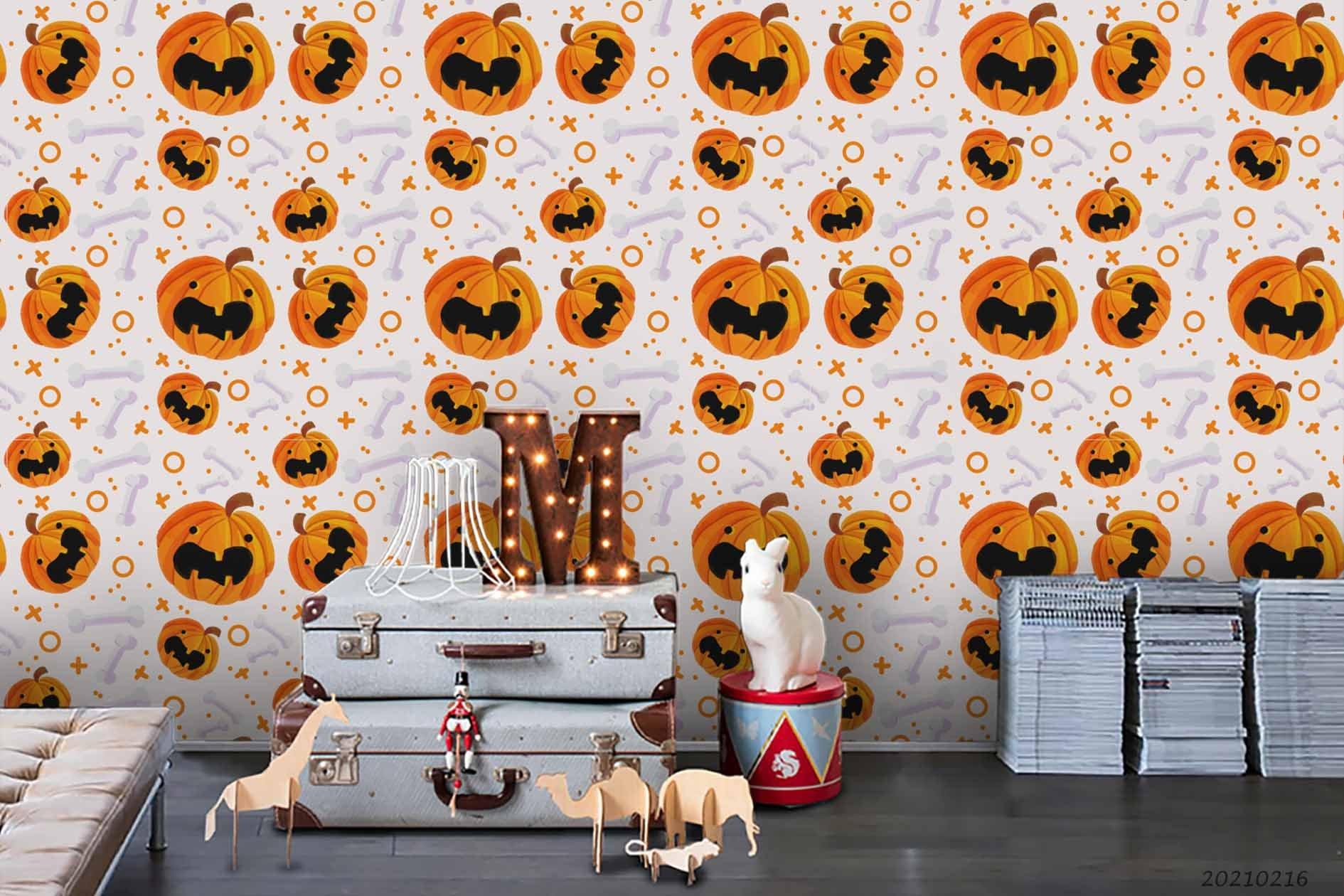 3D Hand Drawn Halloween Pumpkin Wall Mural Wallpaper LQH 455- Jess Art Decoration