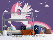 3D Cartoon Unicorn Rainbow Starry Sky Wall Mural Wallpaper A042 LQH- Jess Art Decoration