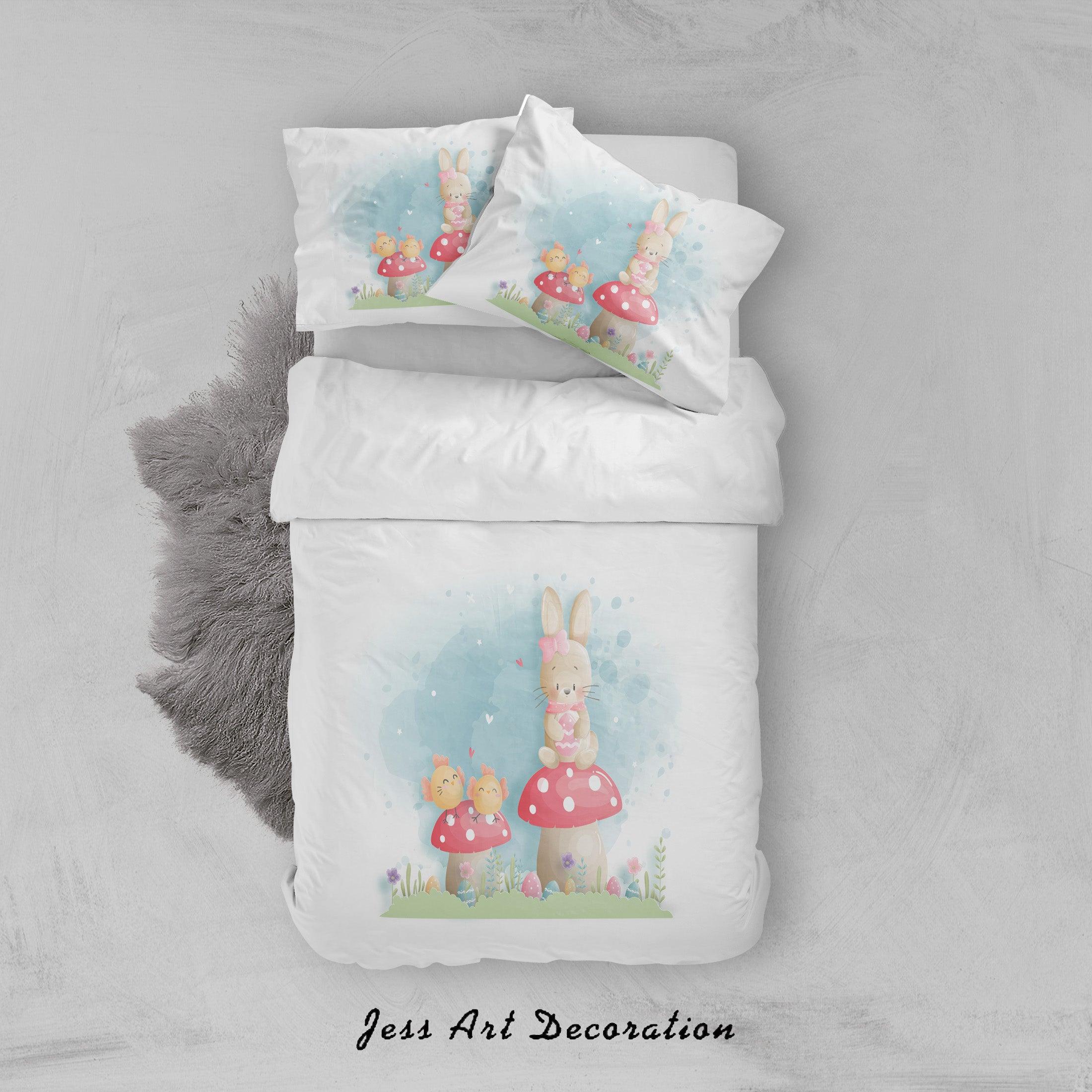 3D White Chick Rabbit Mushroom Quilt Cover Set Bedding Set Duvet Cover Pillowcases SF76- Jess Art Decoration