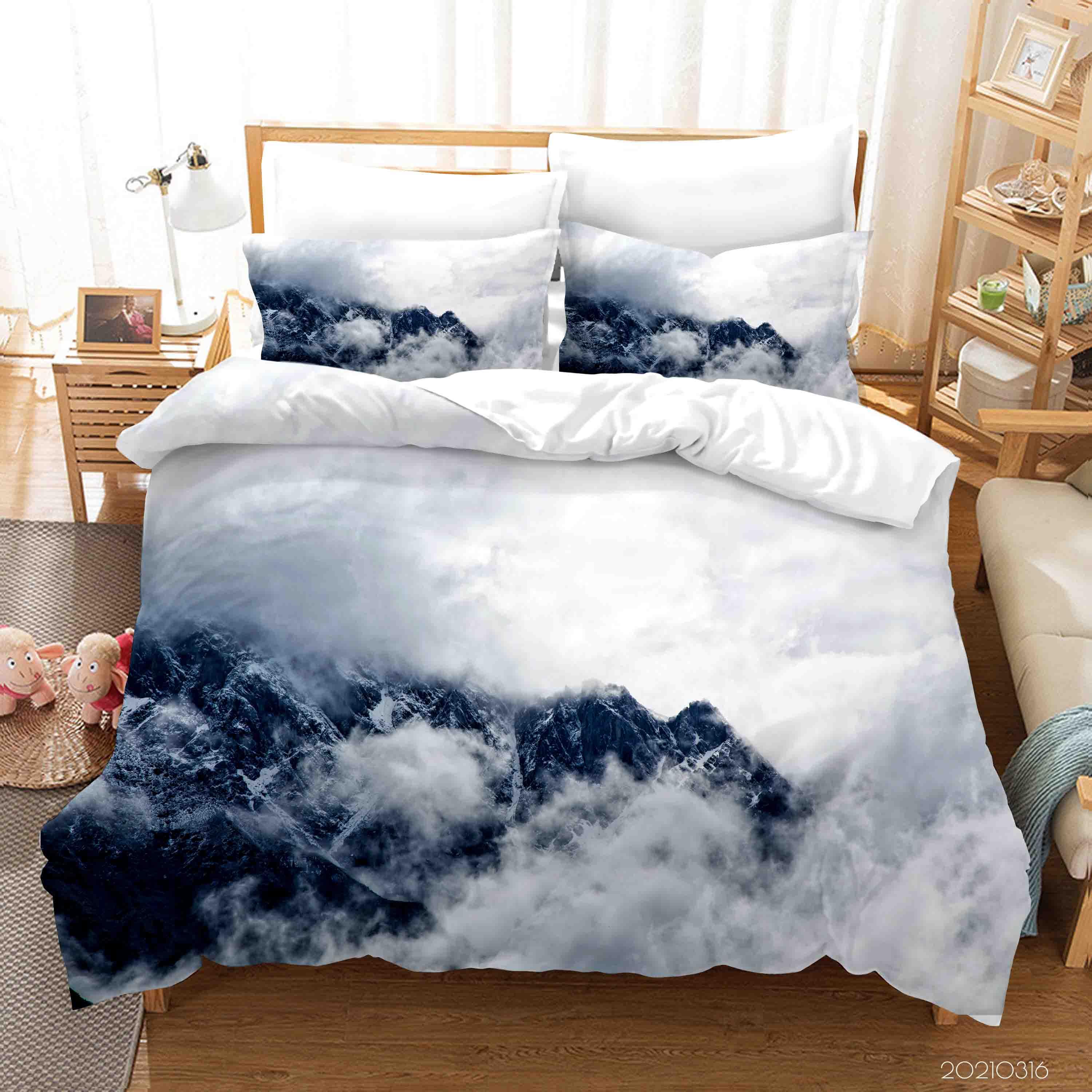 3D White Mist Mountain Landscape Quilt Cover Set Bedding Set Duvet Cover Pillowcases 198- Jess Art Decoration