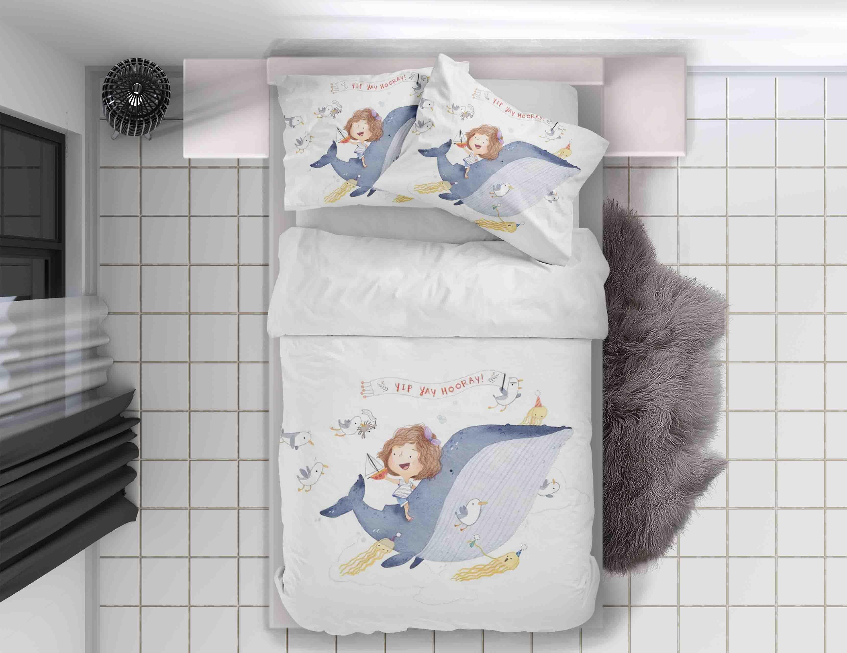 3D Cartoon Shark Girl Sailboat Jellyfish Quilt Cover Set Bedding Set Duvet Cover Pillowcases SF054- Jess Art Decoration