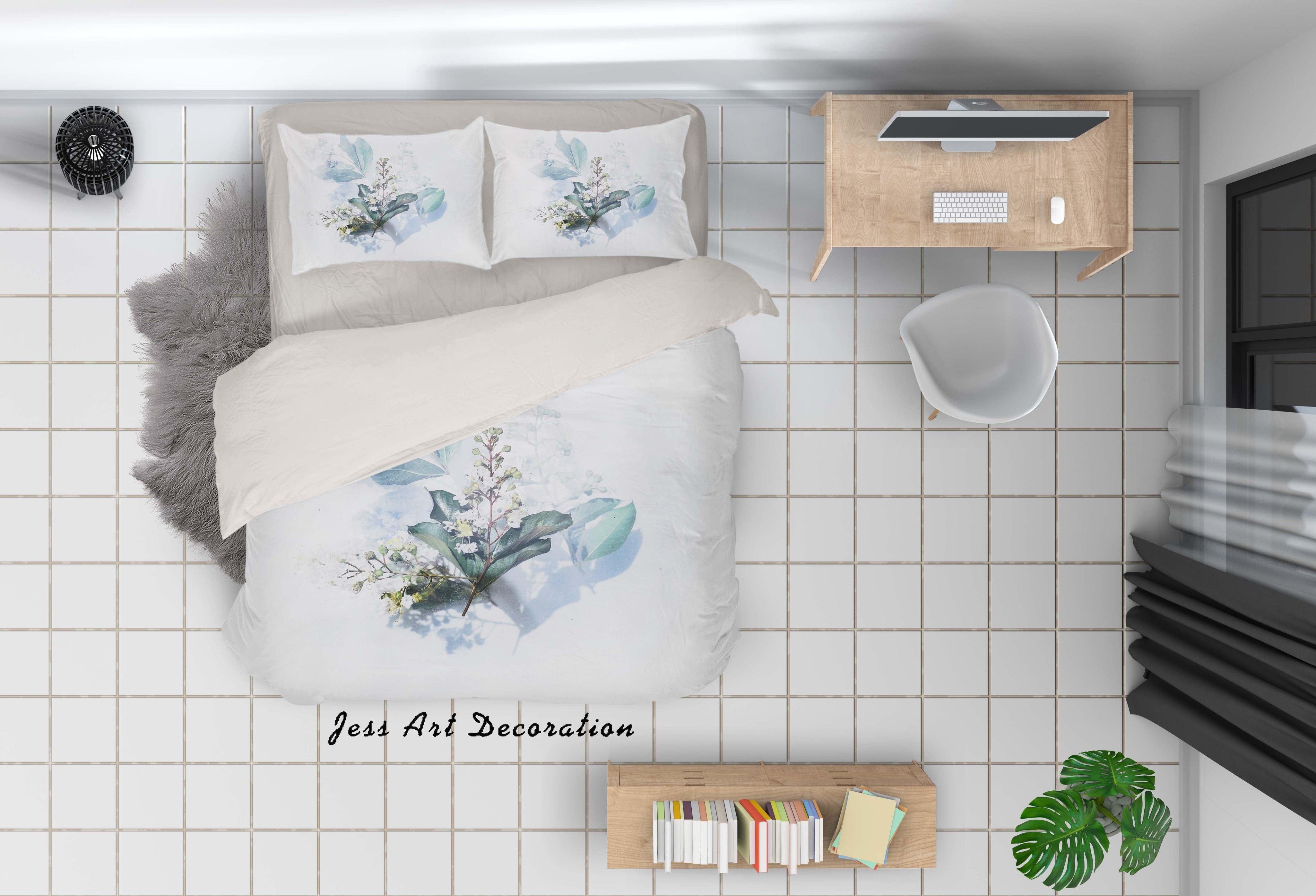 3D White Branches Leaves Quilt Cover Set Bedding Set Duvet Cover Pillowcases LQH A100- Jess Art Decoration