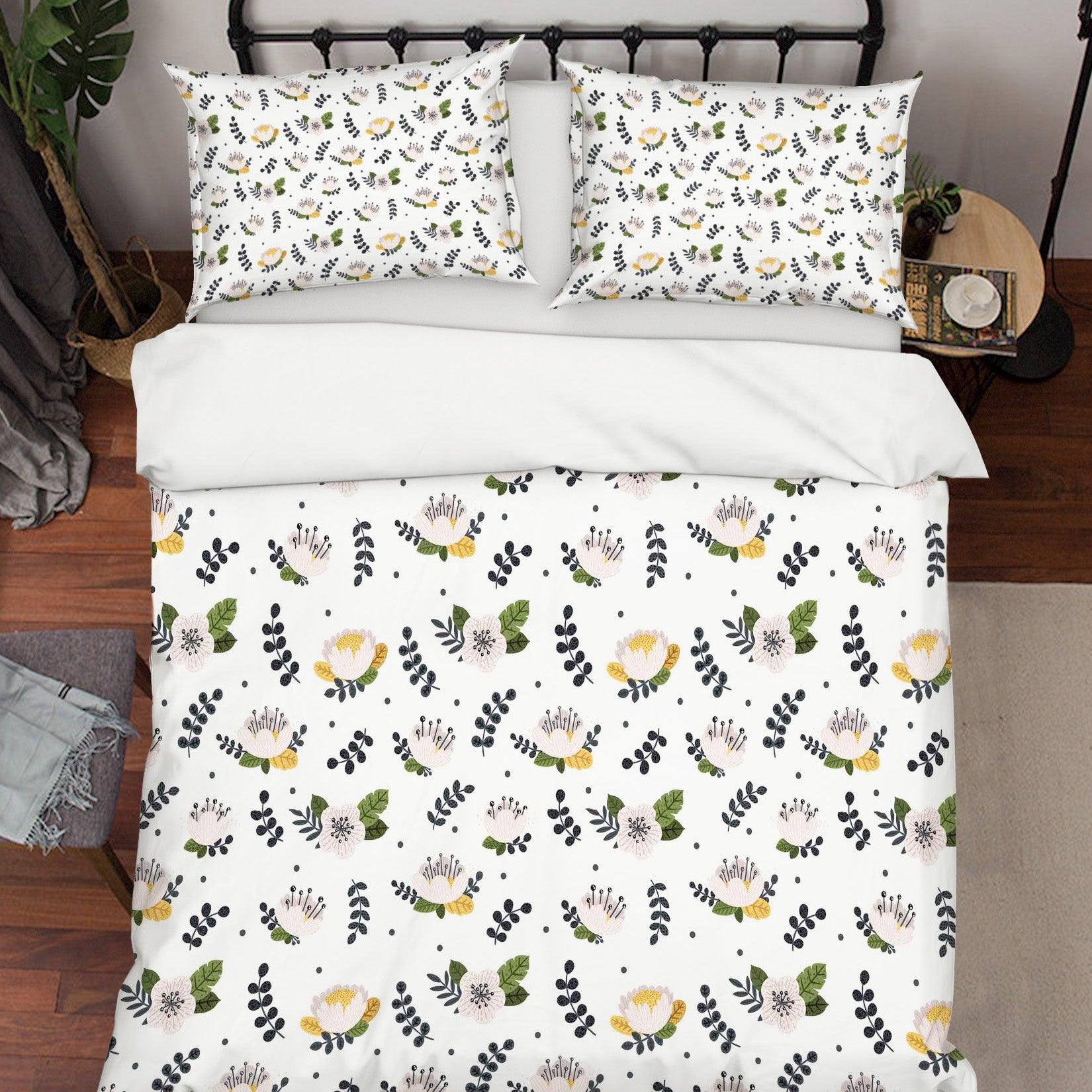 3D White Floral Leaves Quilt Cover Set Bedding Set Duvet Cover Pillowcases SF111- Jess Art Decoration