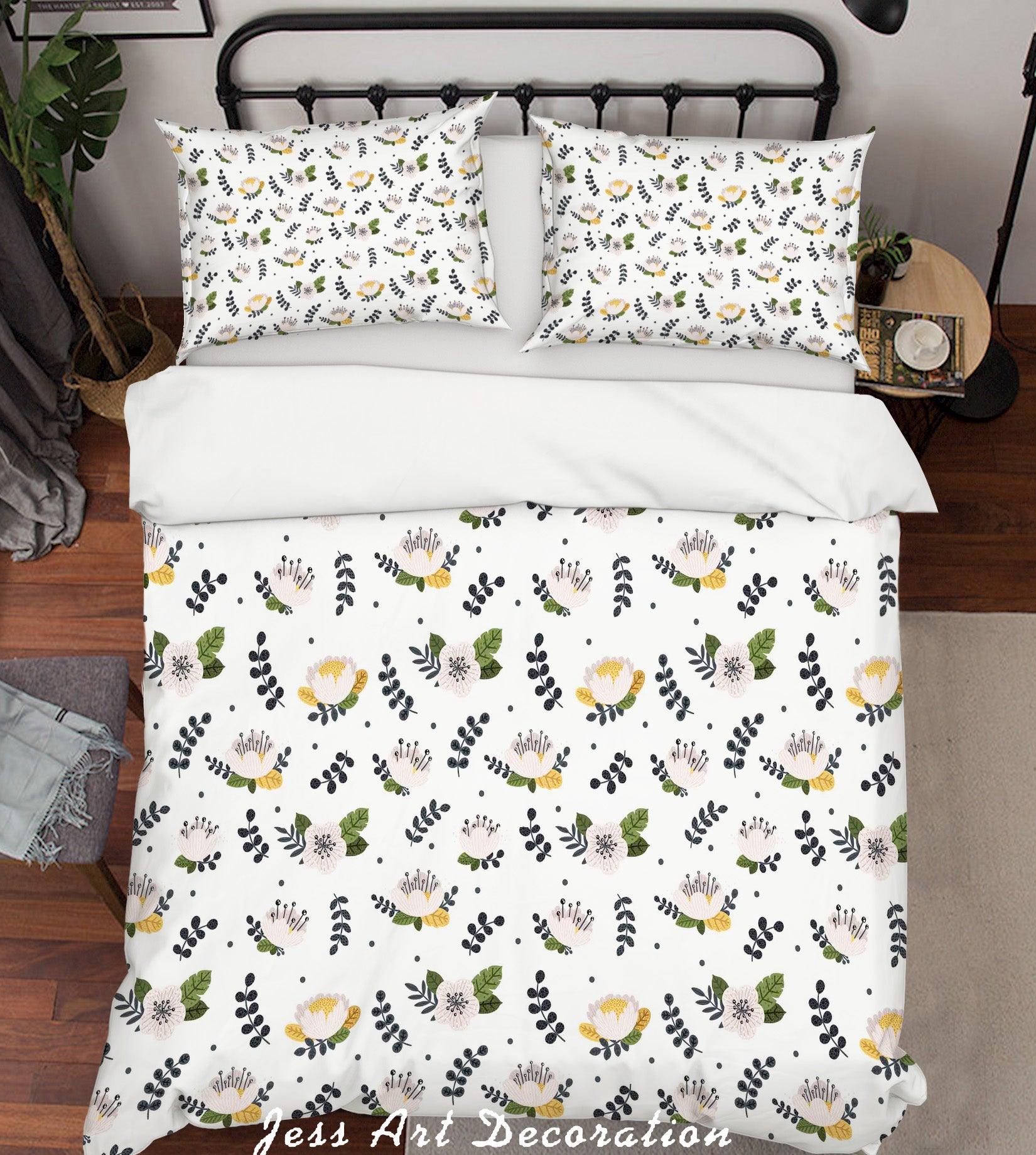3D White Floral Leaves Quilt Cover Set Bedding Set Duvet Cover Pillowcases SF111- Jess Art Decoration