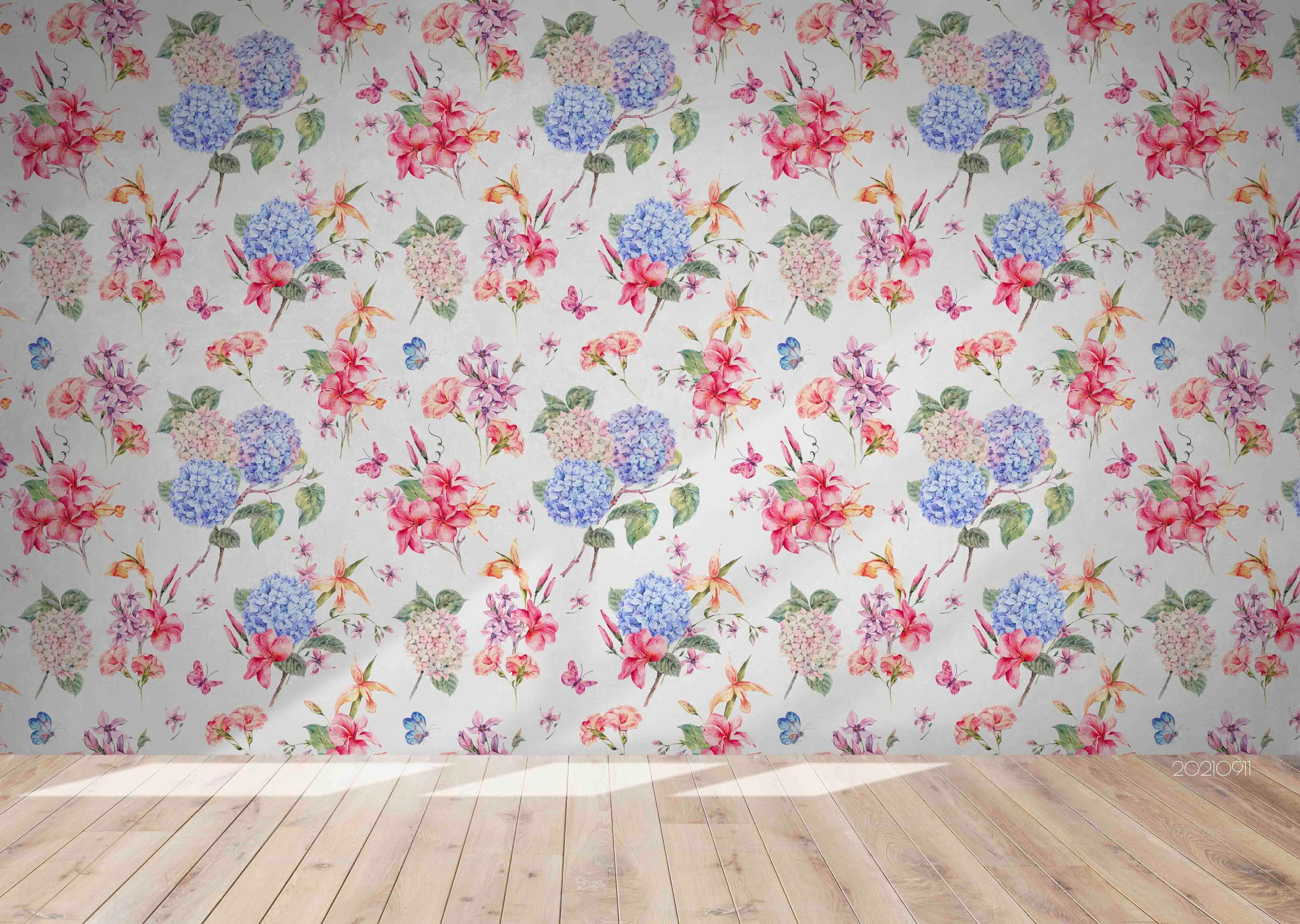 3D Hand Drawn Blue Pink Rose Floral Wall Mural Wallpaper LQH 700- Jess Art Decoration