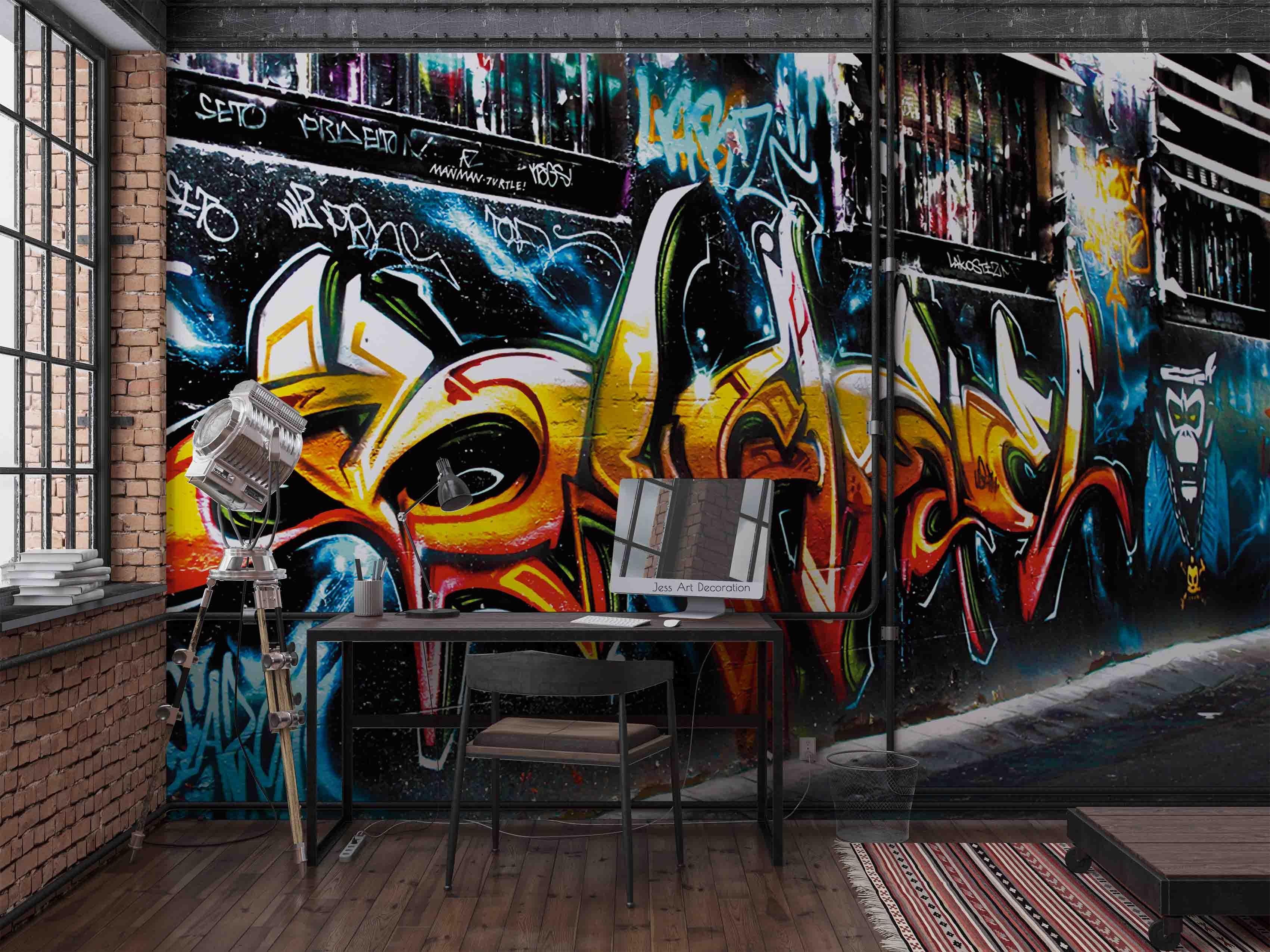 Graffiti Orangutan Alphabet Wallpaper typography graffiti wall mural for teen room or studio
