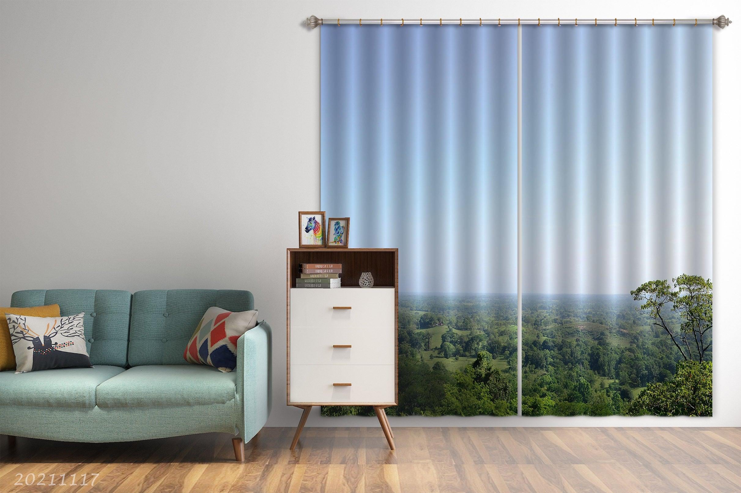 3D Sky Green Forest Landscape Curtains and Drapes LQH 211- Jess Art Decoration