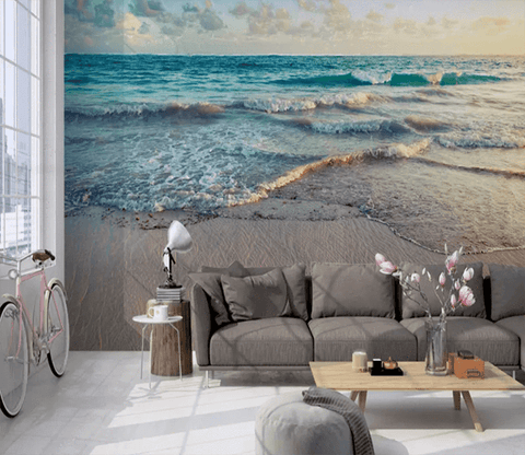 3D Beach Cloudy Blue Sea Waves Wall Murals 192- Jess Art Decoration