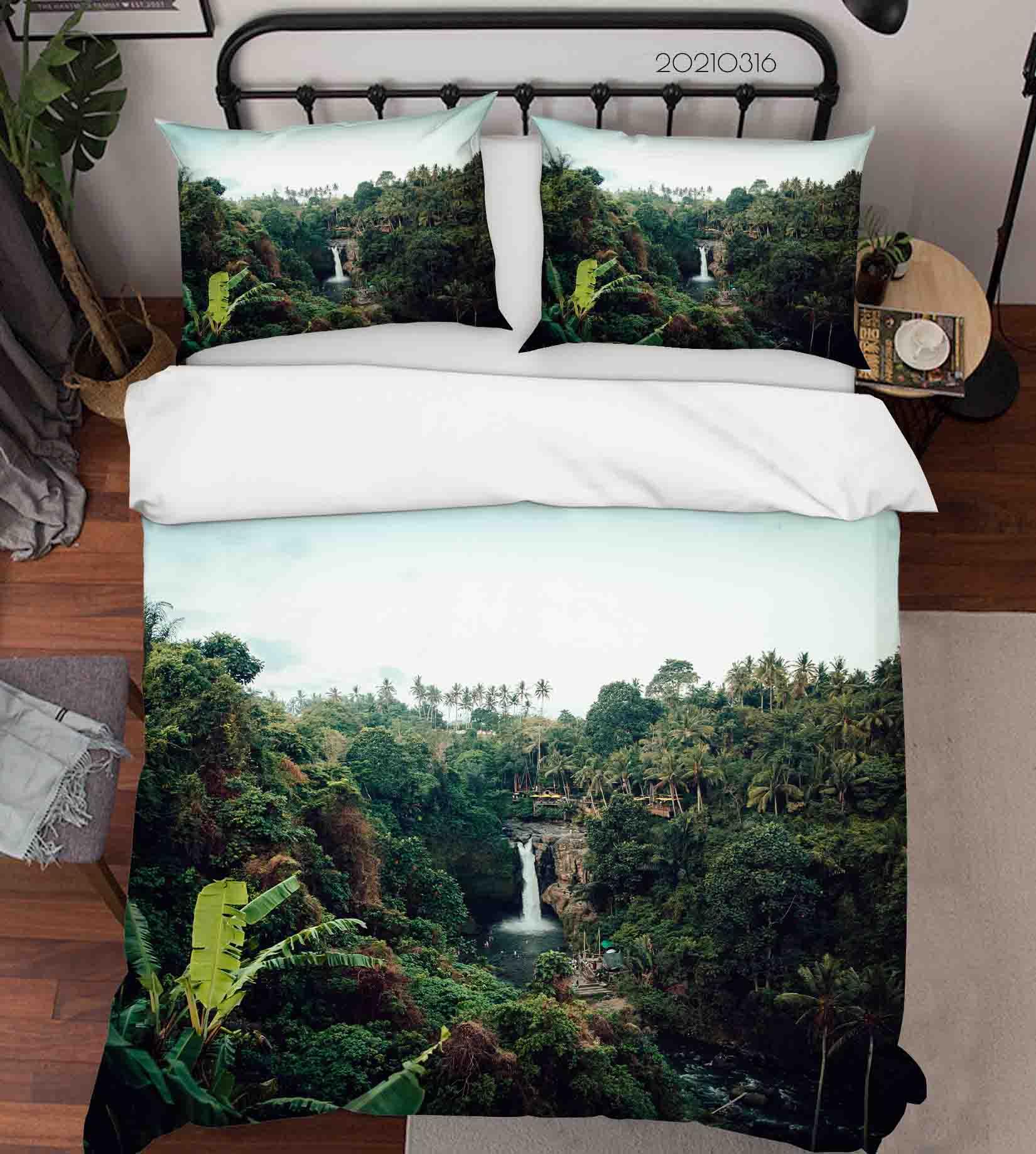 3D Tropical Rainforest Lake Waterfall Landscape Quilt Cover Set Bedding Set Duvet Cover Pillowcases 180- Jess Art Decoration