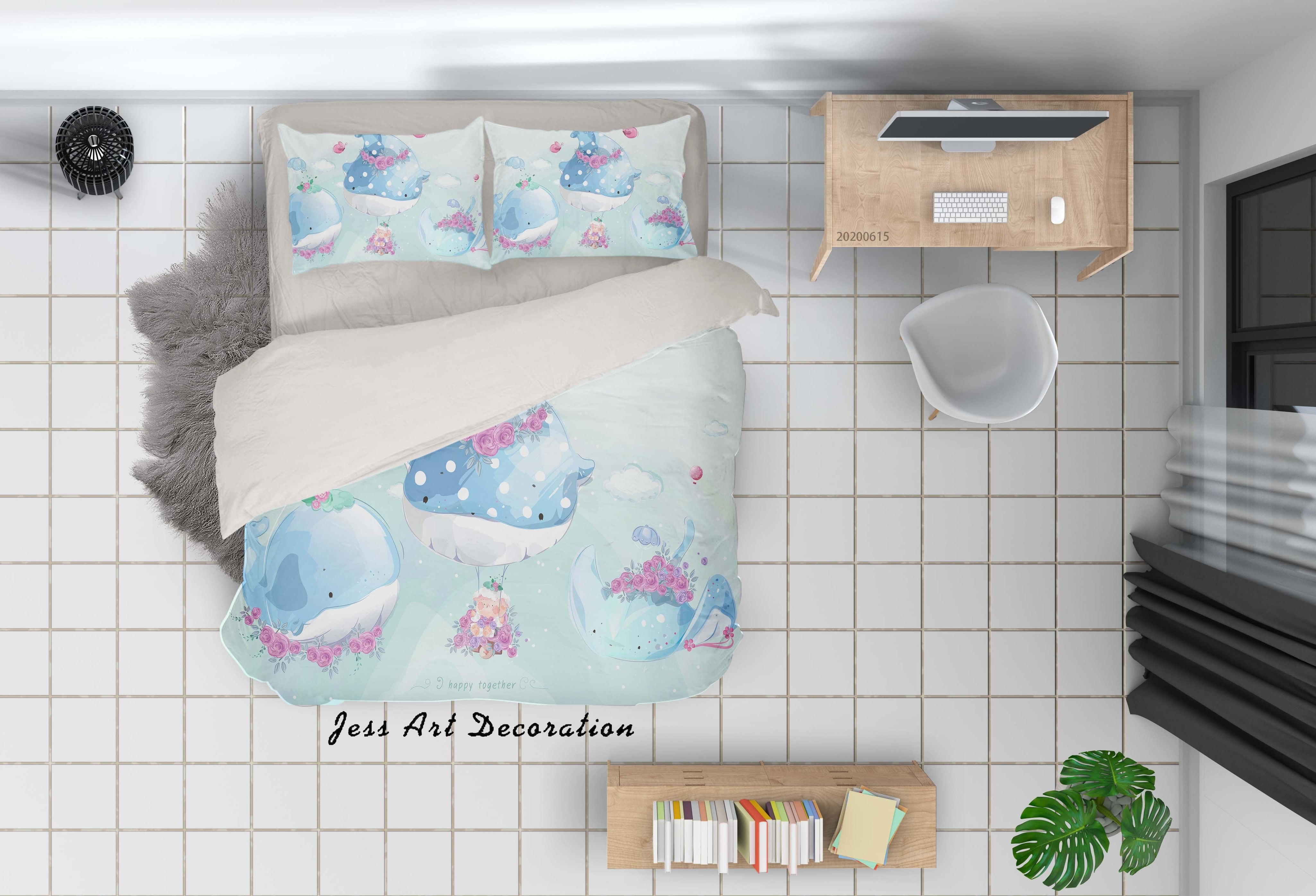 3D  Blue Whale Floral Quilt Cover Set Bedding Set Duvet Cover Pillowcases SF32- Jess Art Decoration