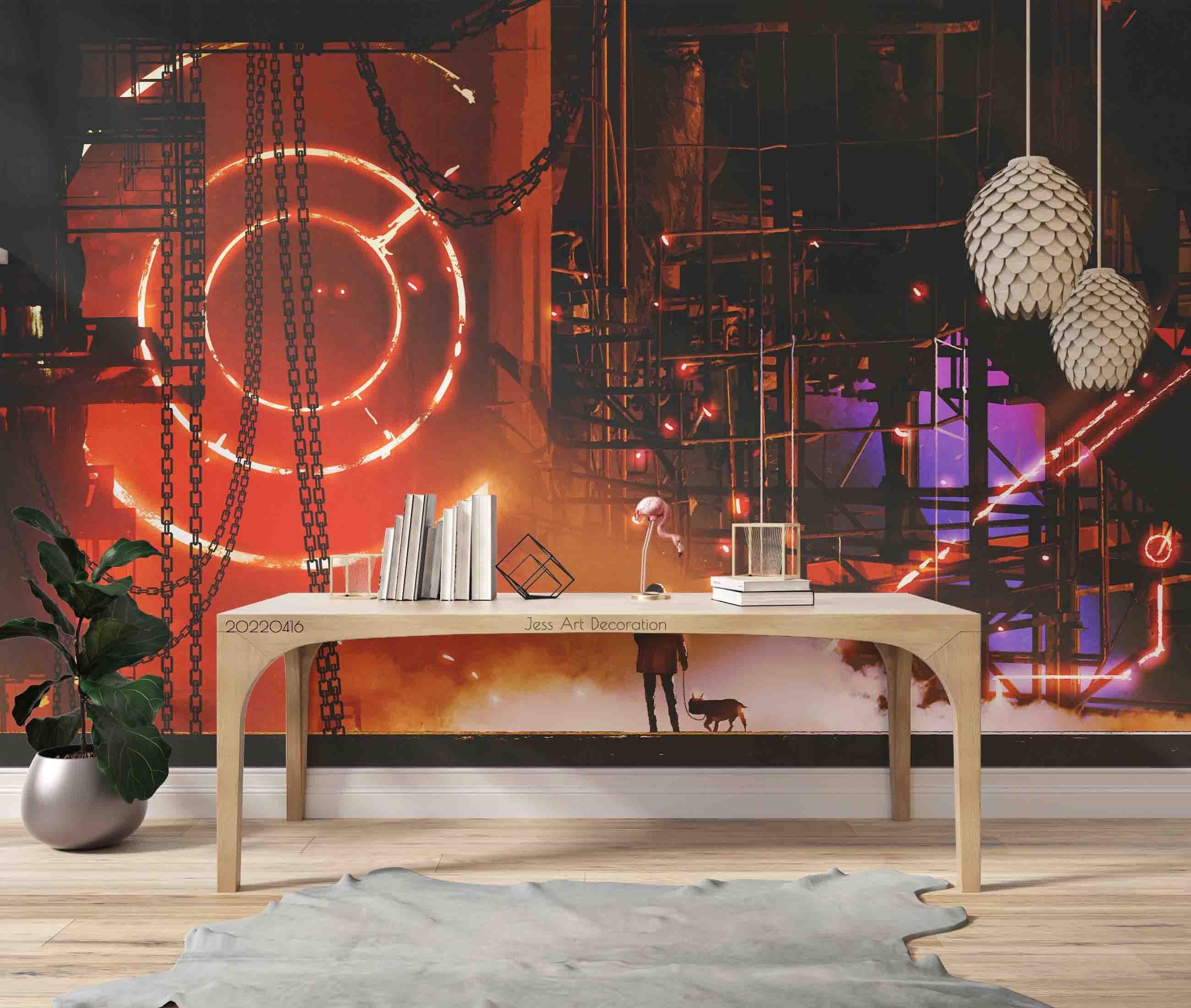 3D Man Dog Future Factory Art Painting Wall Mural Wallpaper GD 4213- Jess Art Decoration