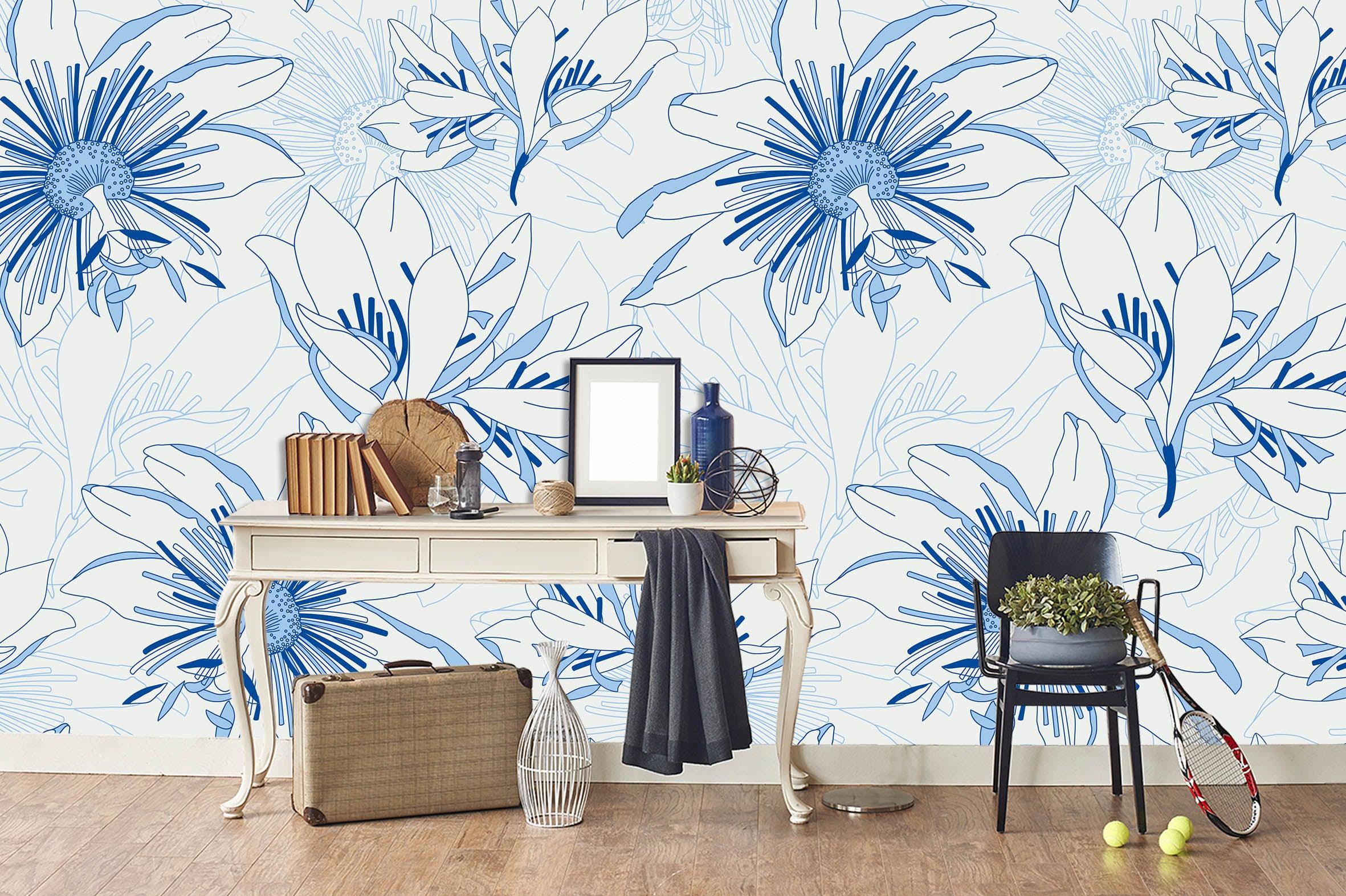 3D Watercolor Blue Floral Wall Mural Wallpaper 11- Jess Art Decoration