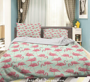 3D Flamingo Bird Tropical Palm Background Pattern Quilt Cover Set Bedding Set Duvet Cover Pillowcases WJ 1587- Jess Art Decoration