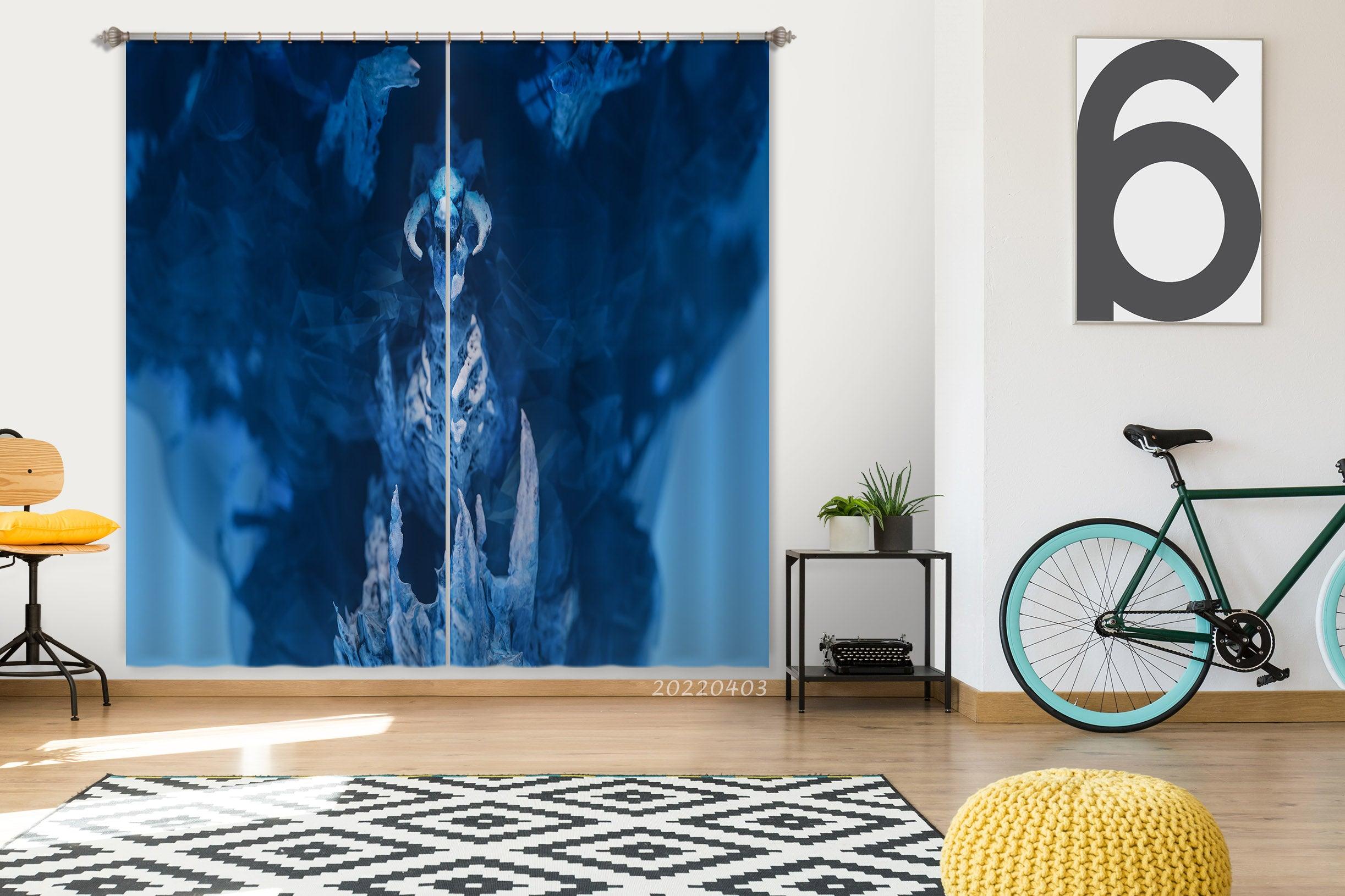 3D Blue Texture Pattern Curtains and Drapes GD 3268- Jess Art Decoration