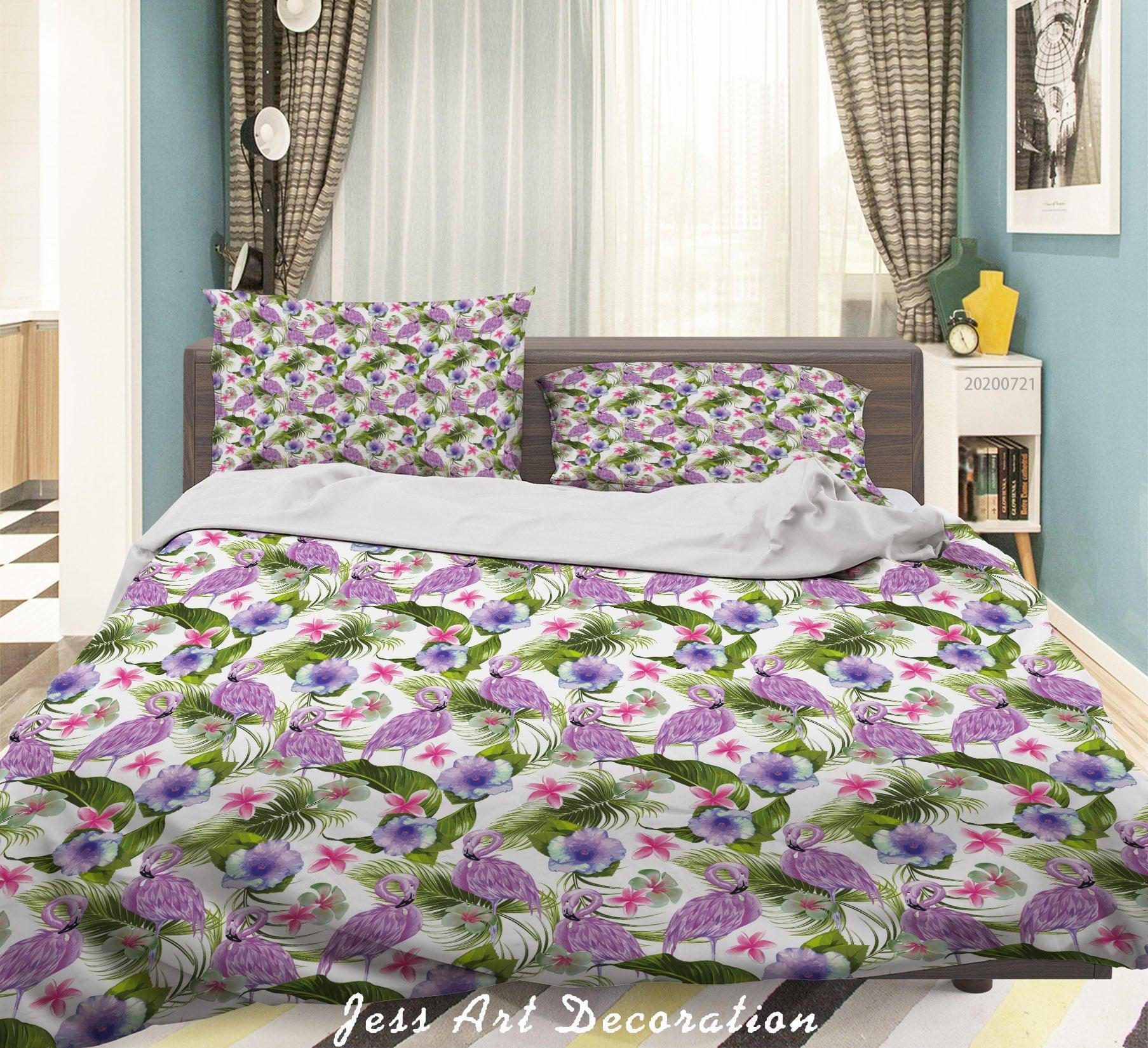 3D Flamingo Floral Leaves Pattern Quilt Cover Set Bedding Set Duvet Cover Pillowcases WJ 3743- Jess Art Decoration