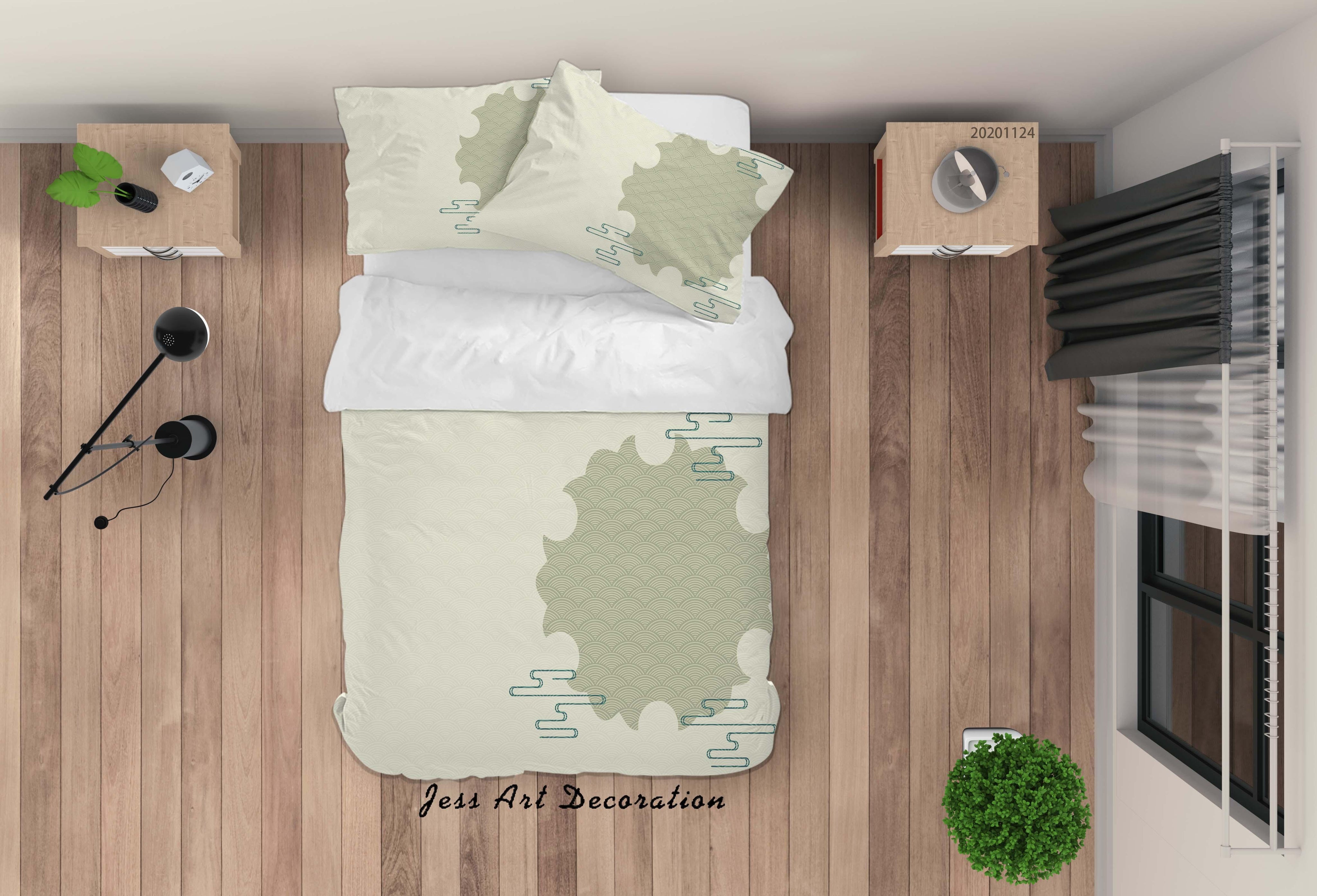 3D Abstract Light Green Quilt Cover Set Bedding Set Duvet Cover Pillowcases LXL- Jess Art Decoration