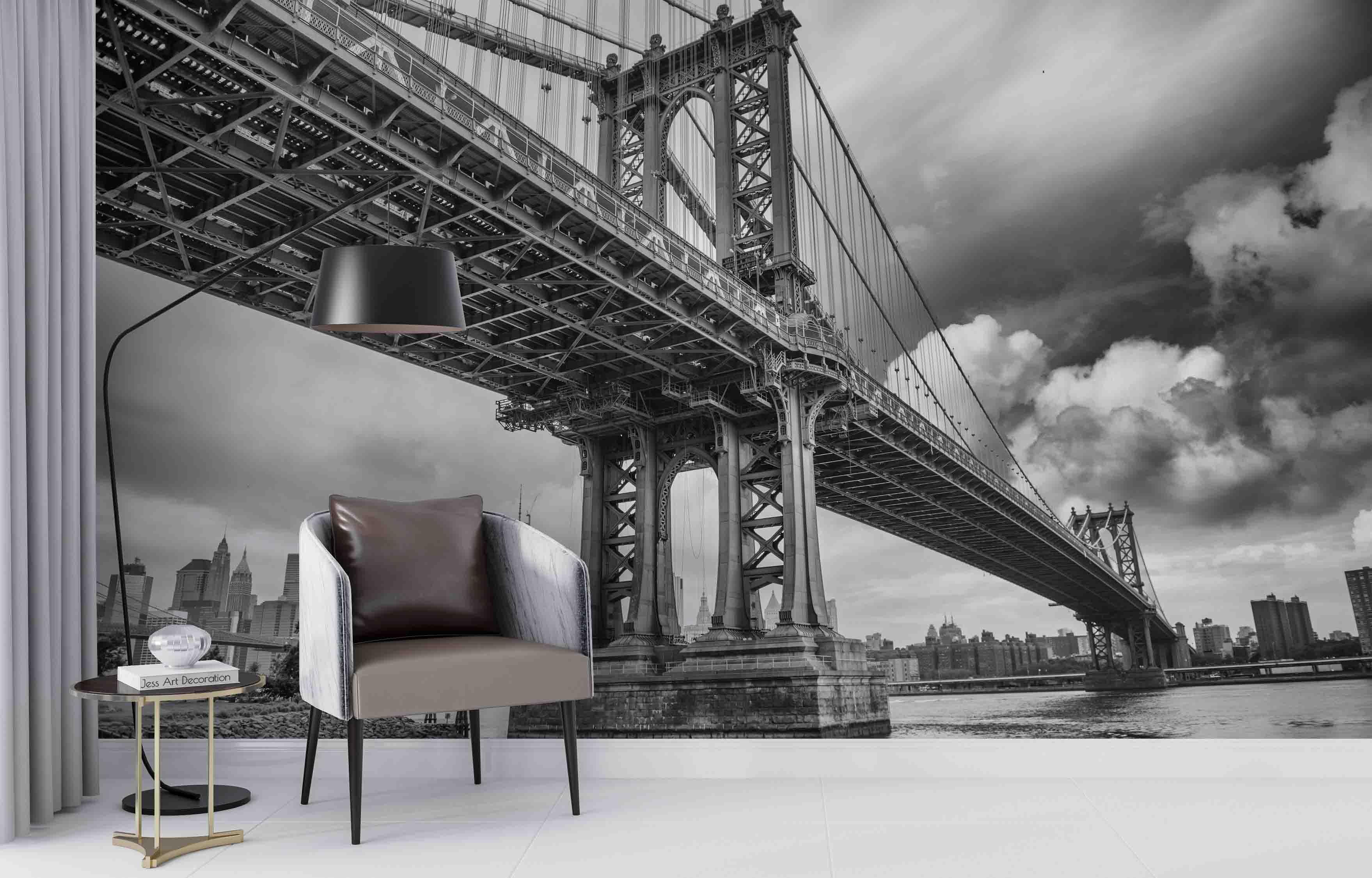 3D City View Building Chain Bridge Water Surface Dark Clouds Wall Mural Wallpaper GD 2461- Jess Art Decoration