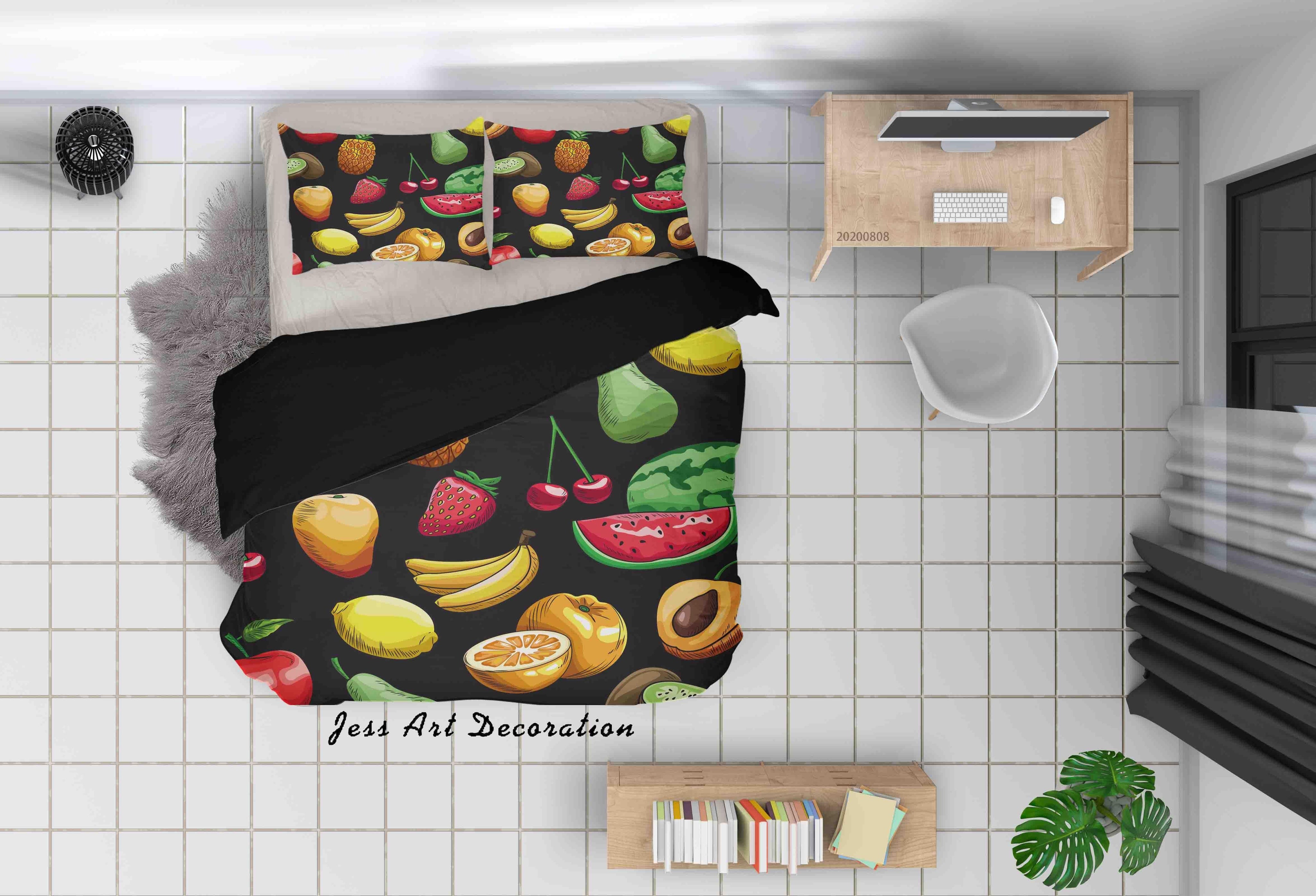 3D Colorful Cherry Mango Fruity Quilt Cover Set Bedding Set Duvet Cover Pillowcases LXL- Jess Art Decoration