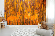3D Abstract Orange Forest Elk Wall Mural Wallpaper 114- Jess Art Decoration