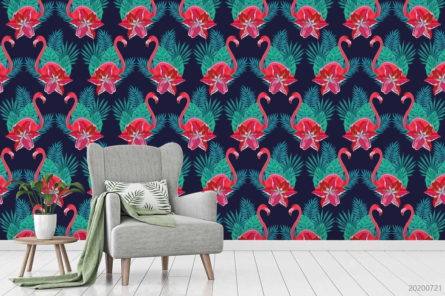 3D Floral Flamingo Plant Wall Mural Wallpaper LXL 385- Jess Art Decoration