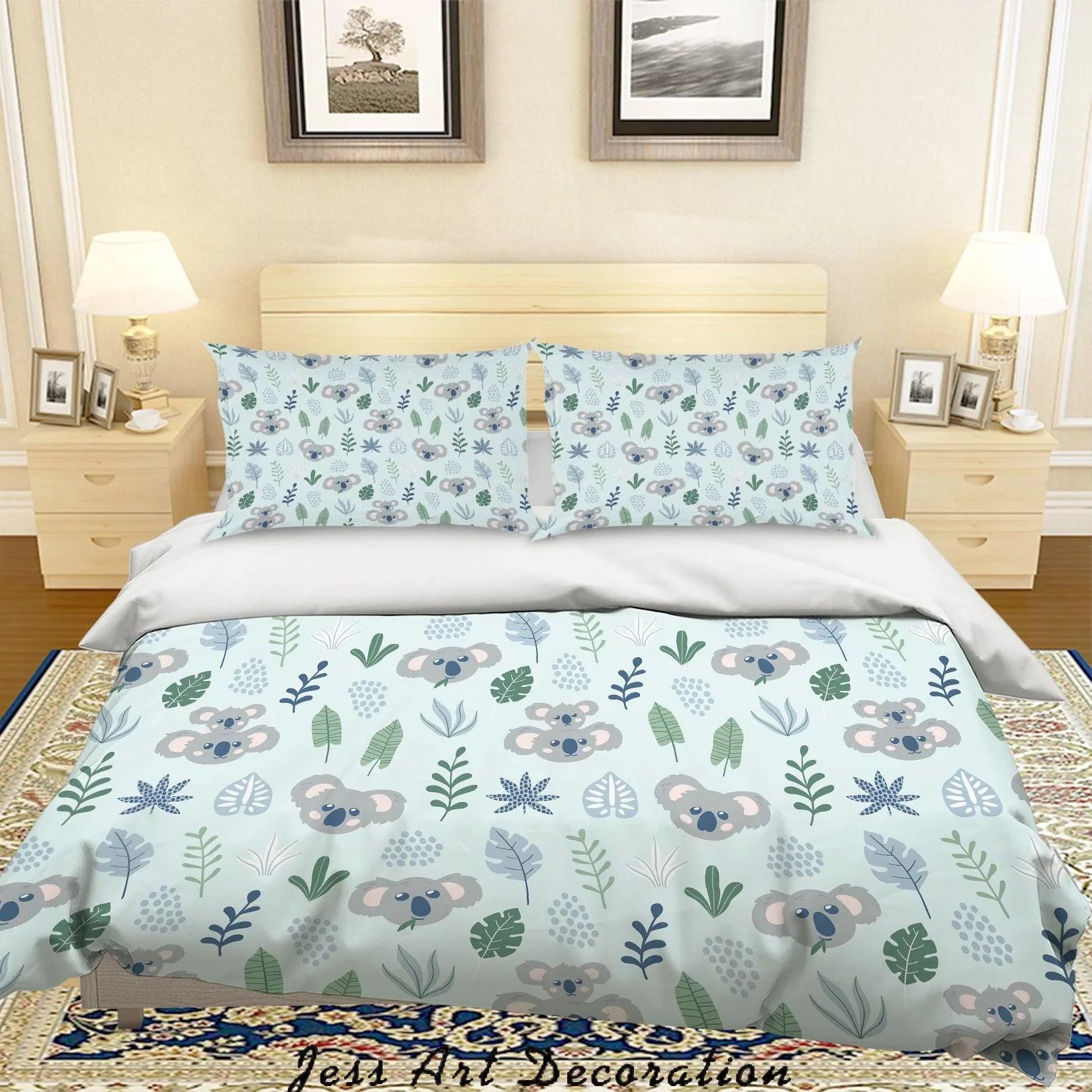 3D Cartoon Koalas Leaves Quilt Cover Set Bedding Set Pillowcases 101- Jess Art Decoration