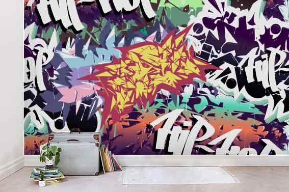3D White Golden Graffiti Art Wall Mural Wallpaper ZY D73- Jess Art Decoration