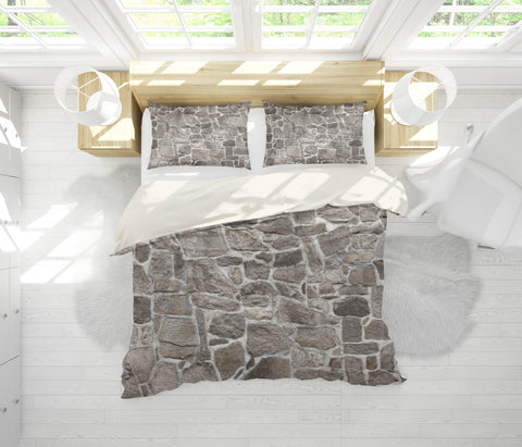 3D Grey Stone Brick Wall Quilt Cover Set Bedding Set Pillowcases 253- Jess Art Decoration