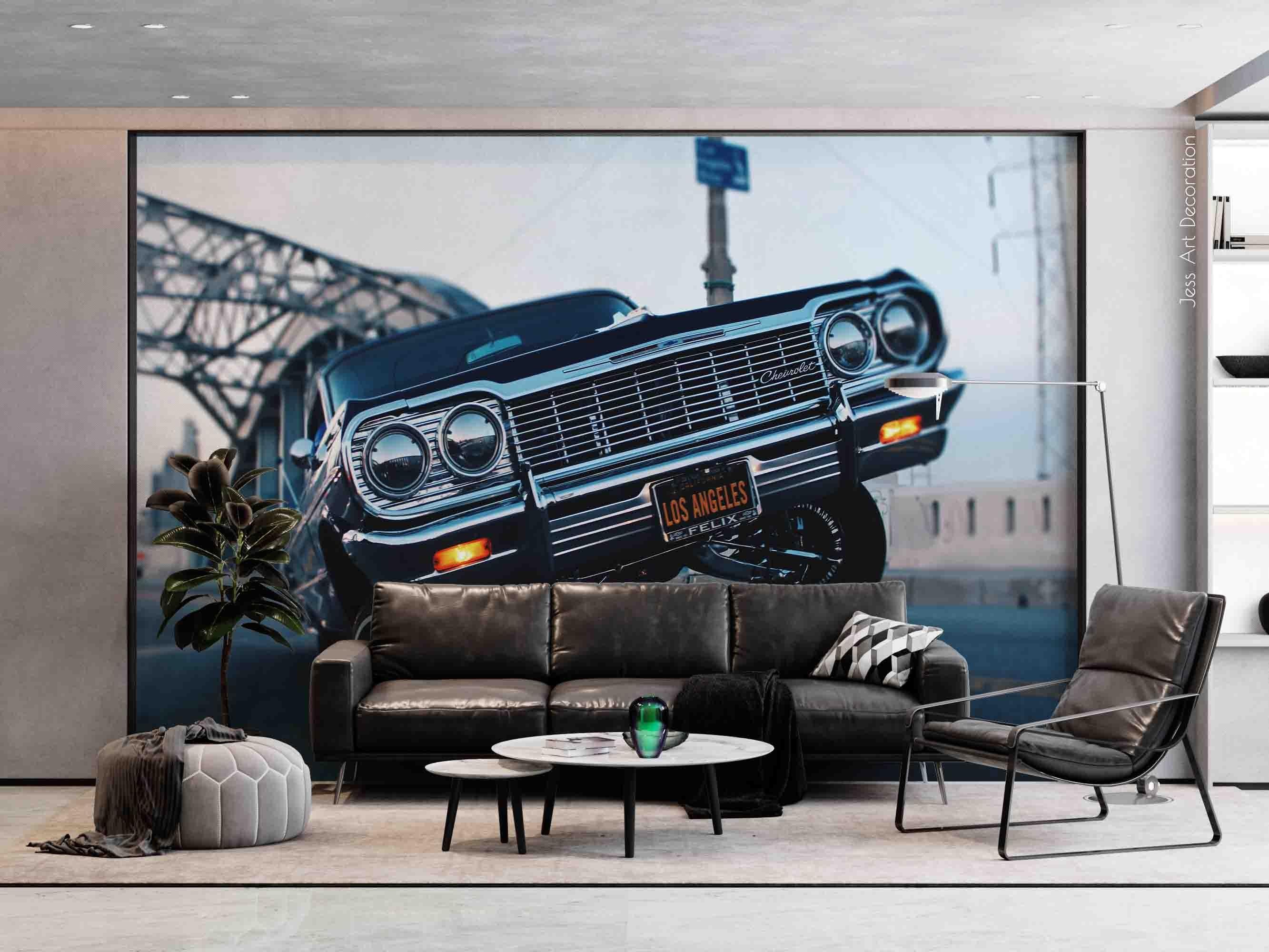 3D Black Retro Car Highway Wall Mural Wallpaper GD 3101- Jess Art Decoration