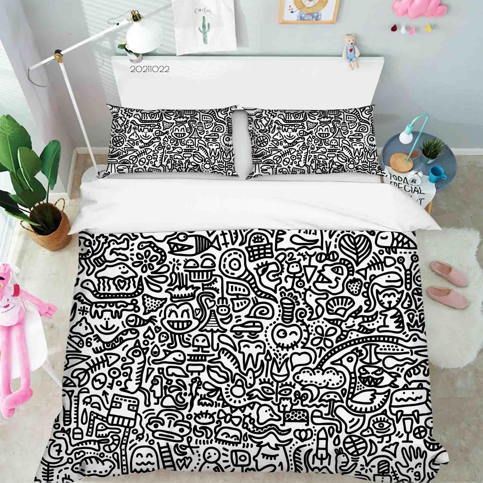 3D Cartoon Illustration Graffiti Quilt Cover Set Bedding Set Duvet Cover Pillowcases 47- Jess Art Decoration